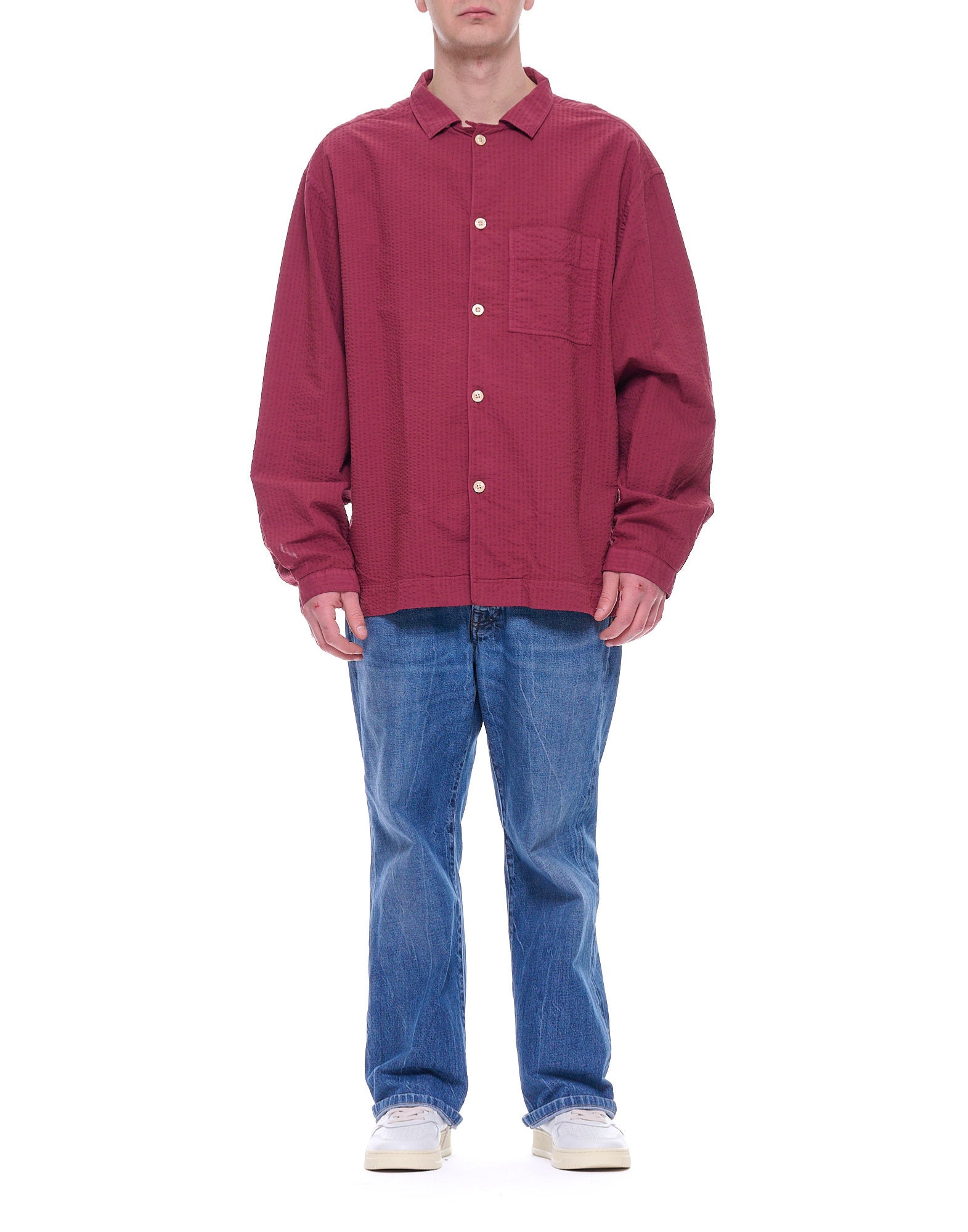 Tintoria Mattei Men’s Textured Cotton Shirt Burgundy RKS THZ AQ3