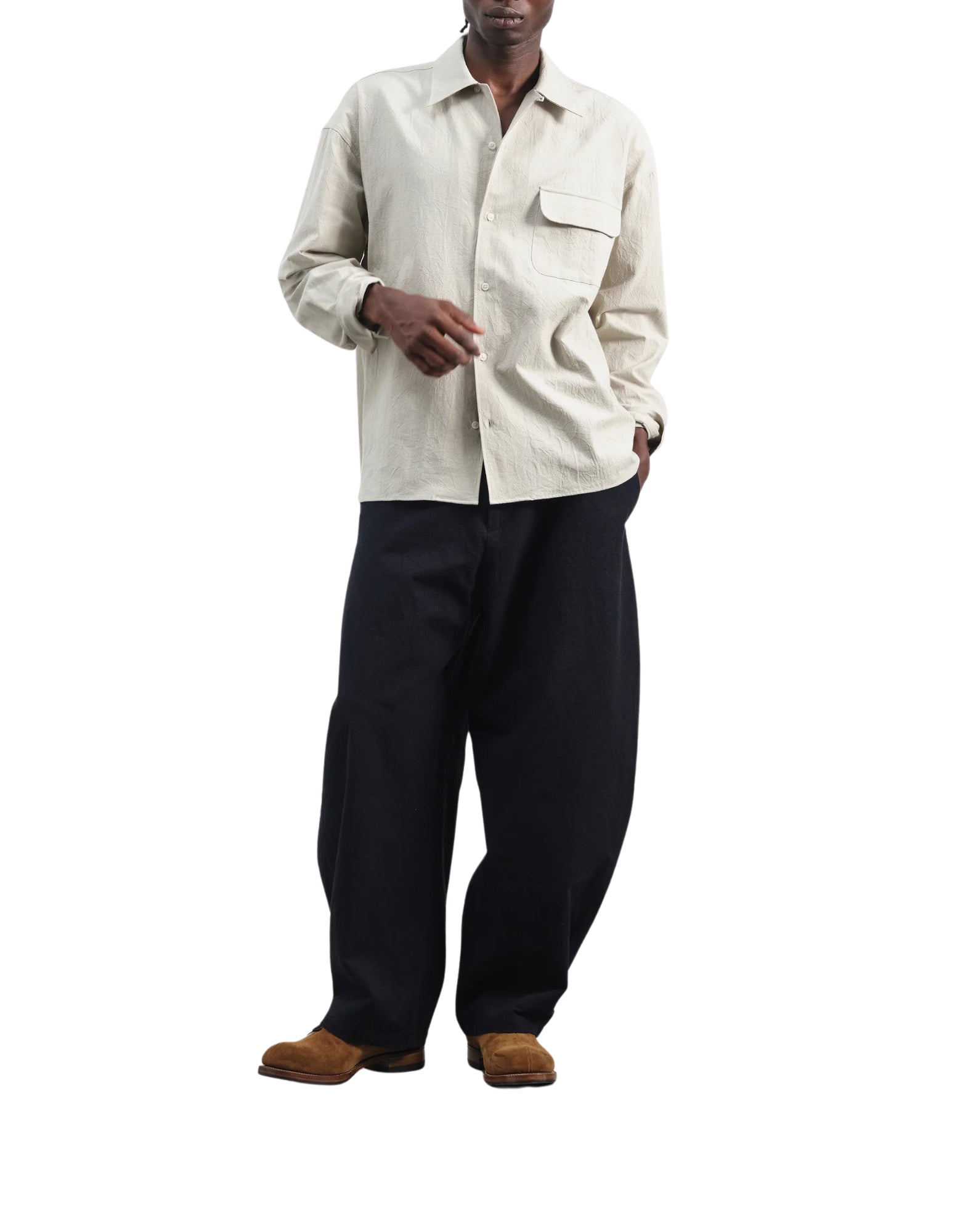 YMC Wray Shirt Stone Men’s | 100% Cotton Long Sleeve P2AAP 10 STONE