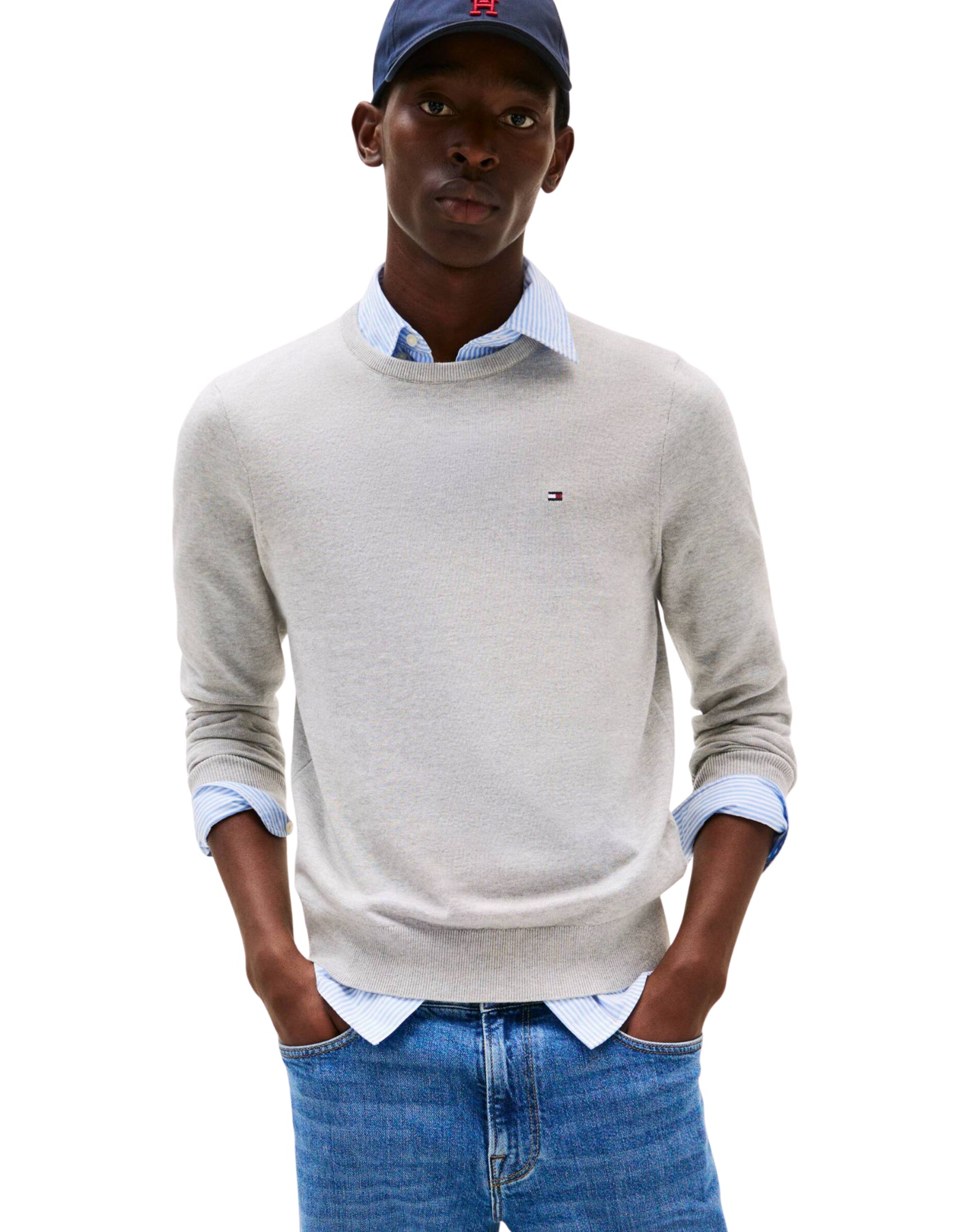 Tommy Hilfiger Essential Cotton Crew Neck Light Grey Heather Men’s Sweater MW0MW39999 P01