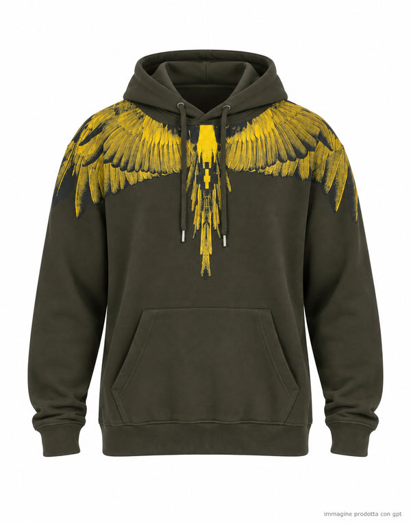 Hoodie Man Military green/Yellow bird
