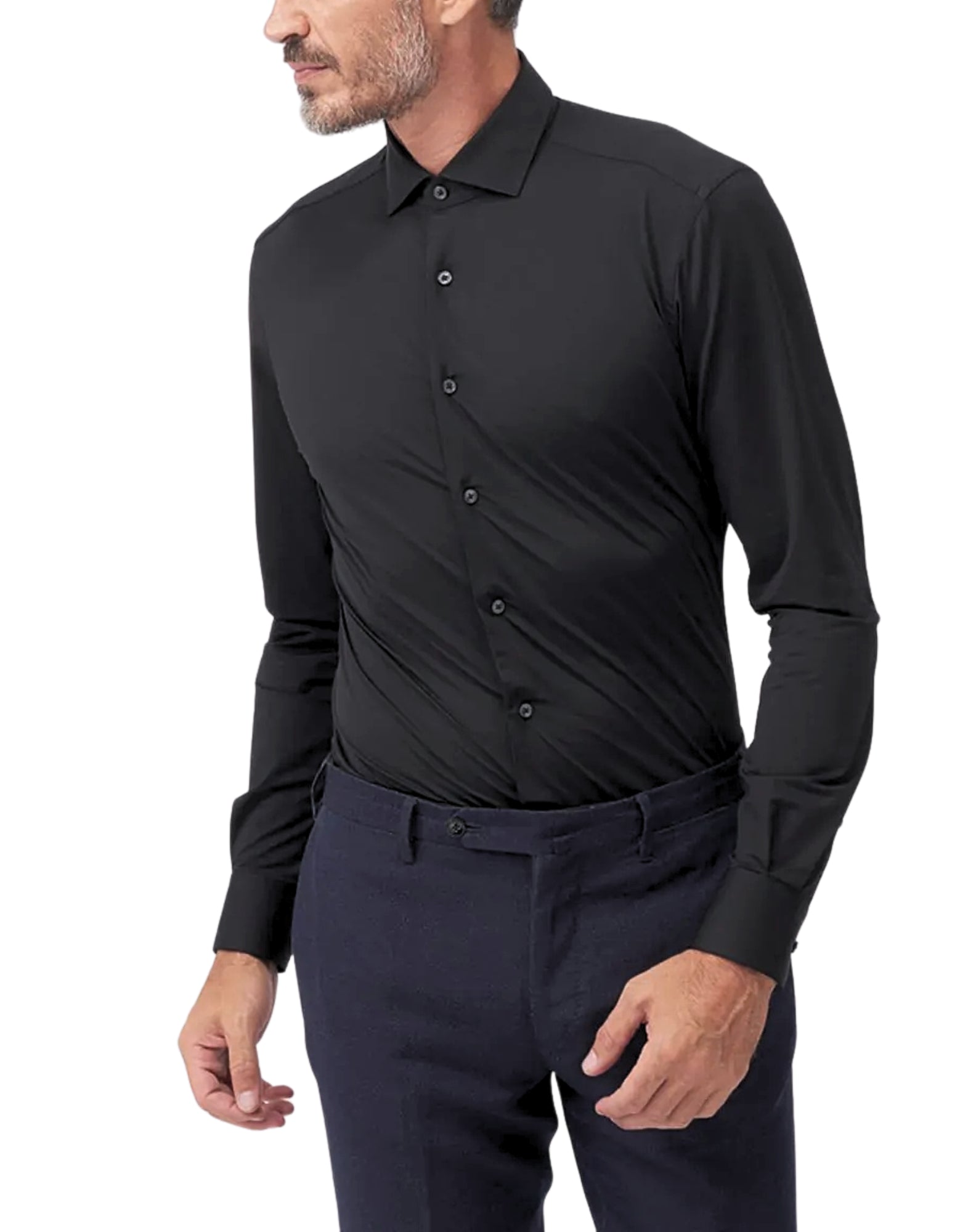 Xacus Black Twill French Collar Shirt Tailor Custom Fit Men Italy ACT558ML 11460.004