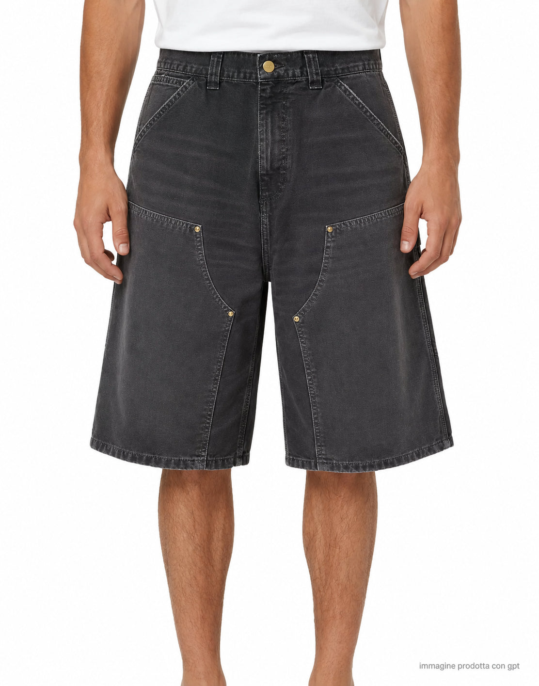 OG Double Knee Short Organic Cotton Dearborn Canvas, Black destroy wash