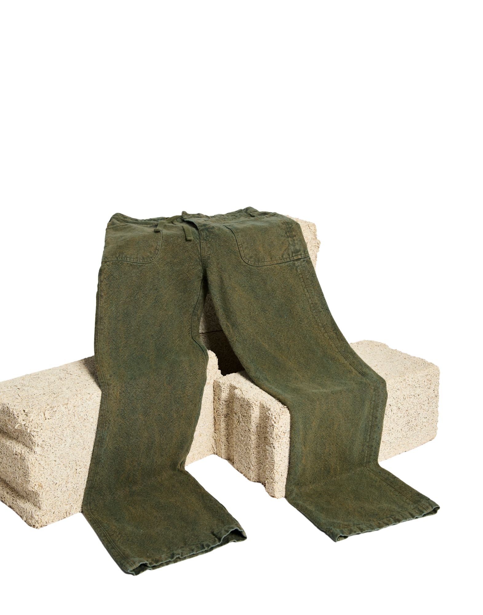 Origin of Line Ranch Pant Green de lona de cáñamo teñida en prenda – pantalón holgado para trabajo hecho en Italia S26303 015 GREEN RANCH PANT