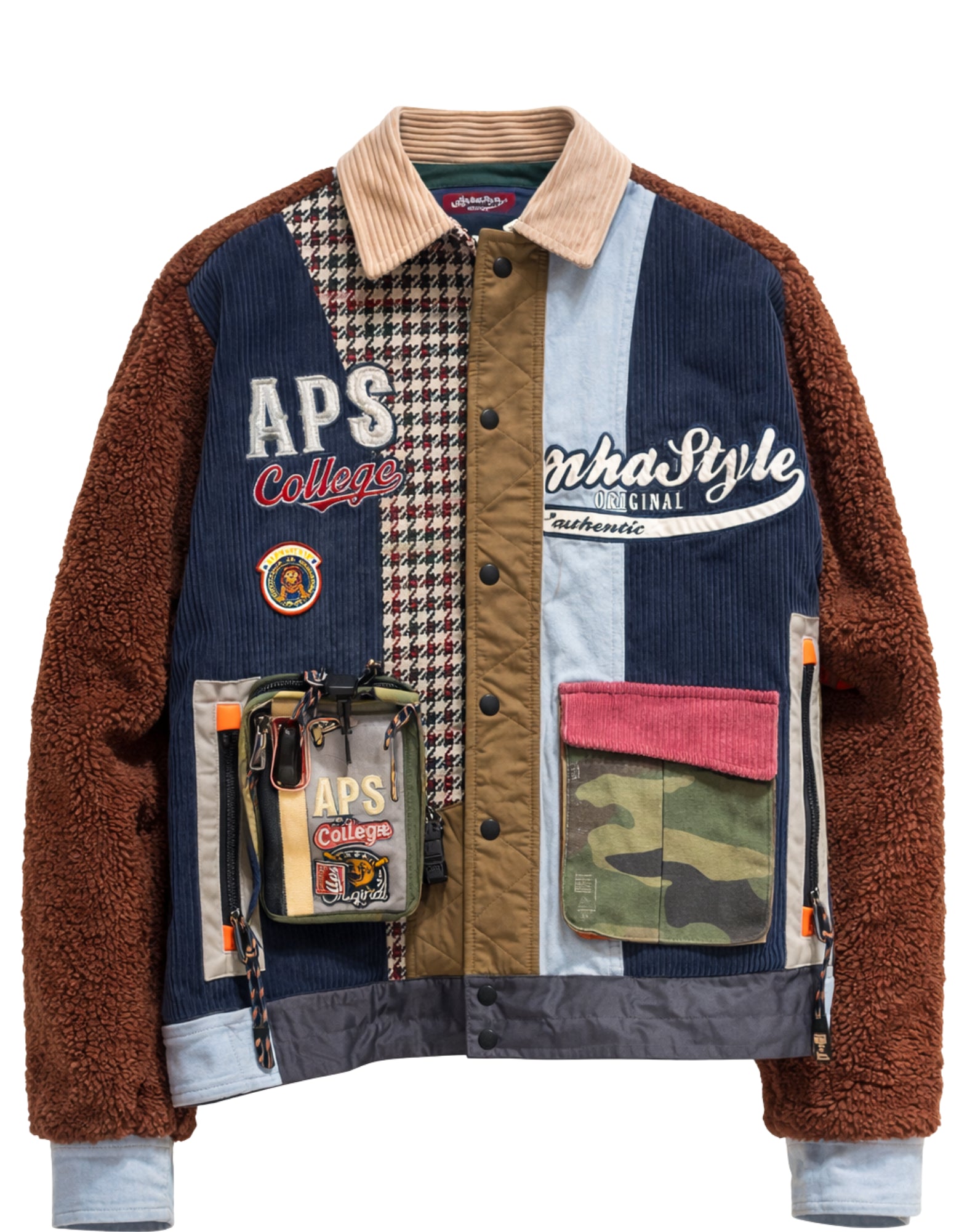 Veste patchwork pour hommes Alpha Style APS College en bleu et marron 3004 BLU MARRONE