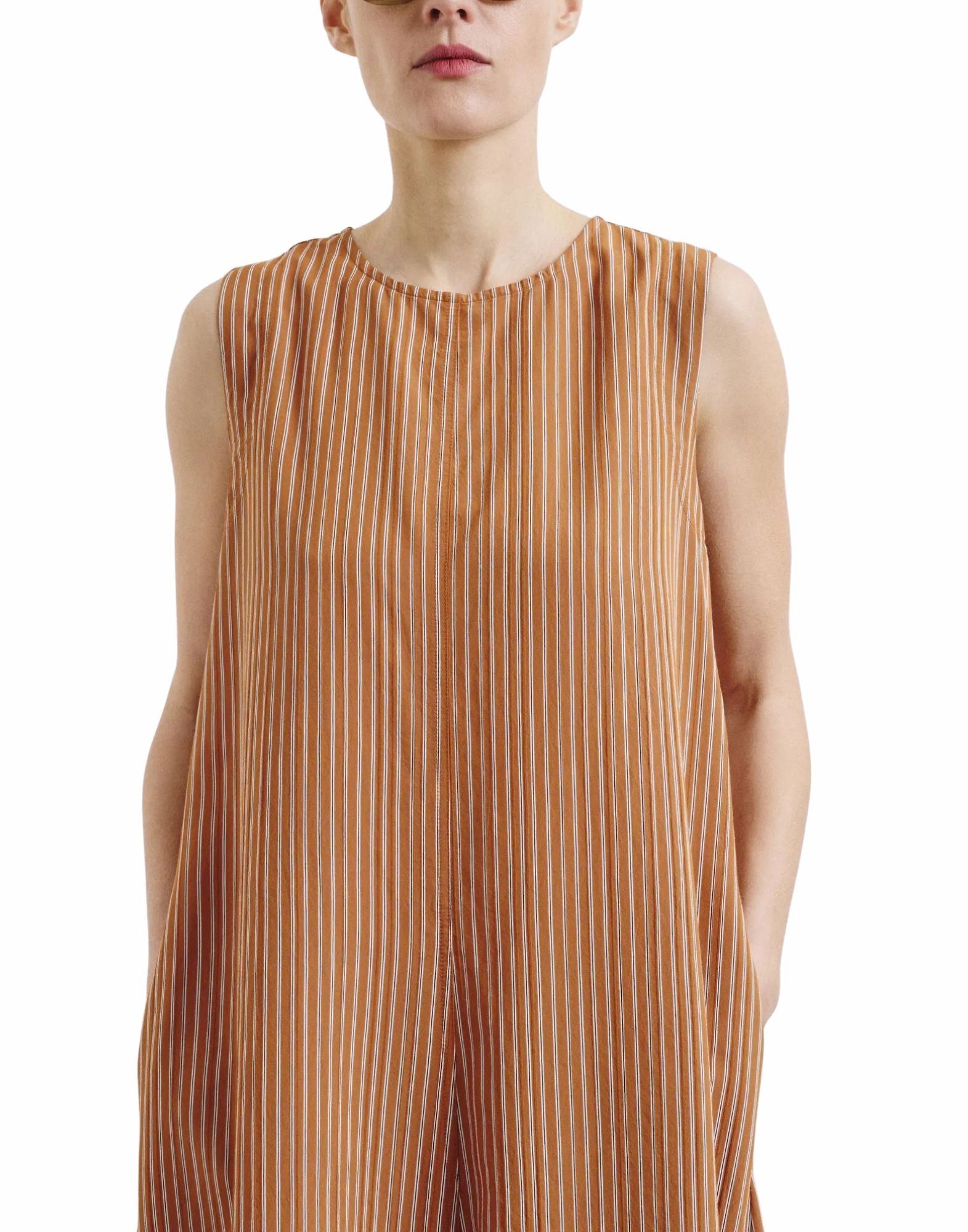 Pomandère long striped technical viscose dress in Apricot for women 261-3319/19028 420