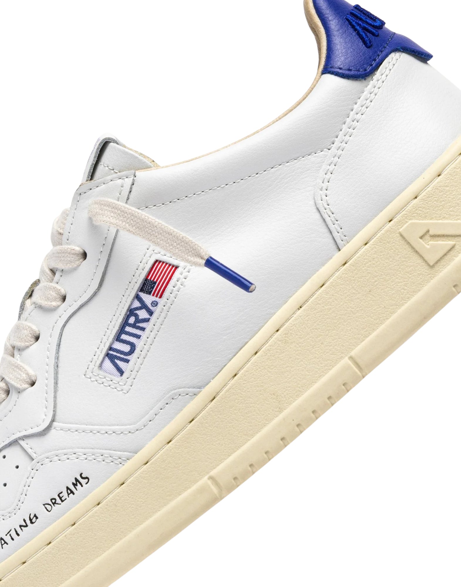 Autry Medalist Low Men’s Sneakers in White Leather and Beaucoup Blue AULM DL01 WHT/BEABL MEDALIST