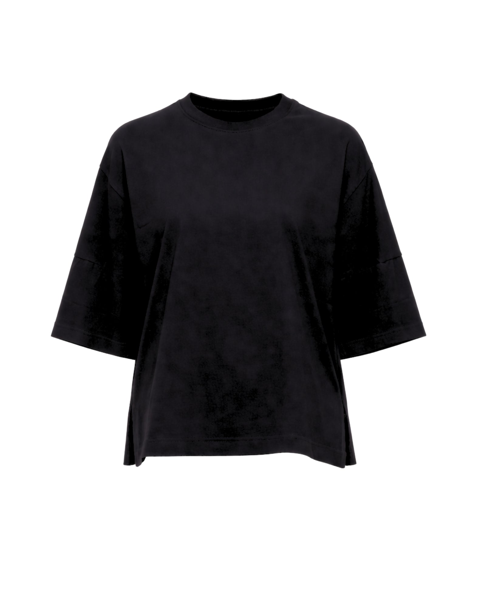 Laboratorio Oversized Crewneck T-Shirt 100% Cotton Black Women’s 3/4 Sleeve Made in Italy JO4689 0999
