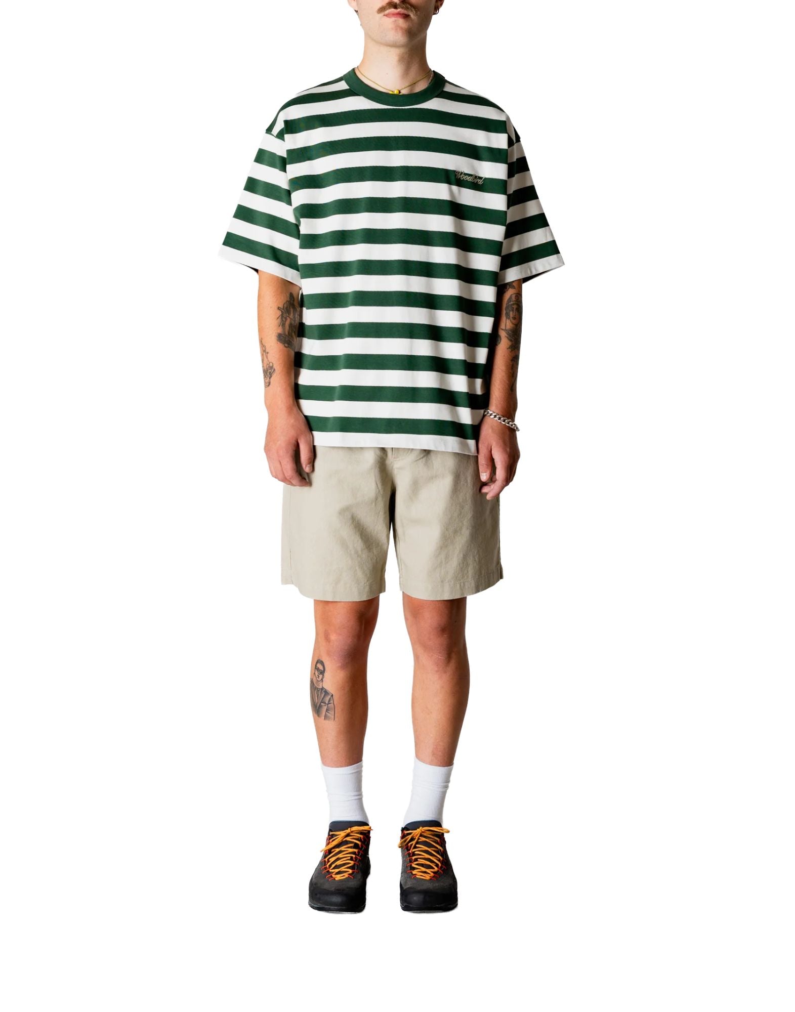 Woodbird WBBeam Stripe Tee Pine Green Organic Cotton Men’s T-Shirt 2616-408 PINE GREEN
