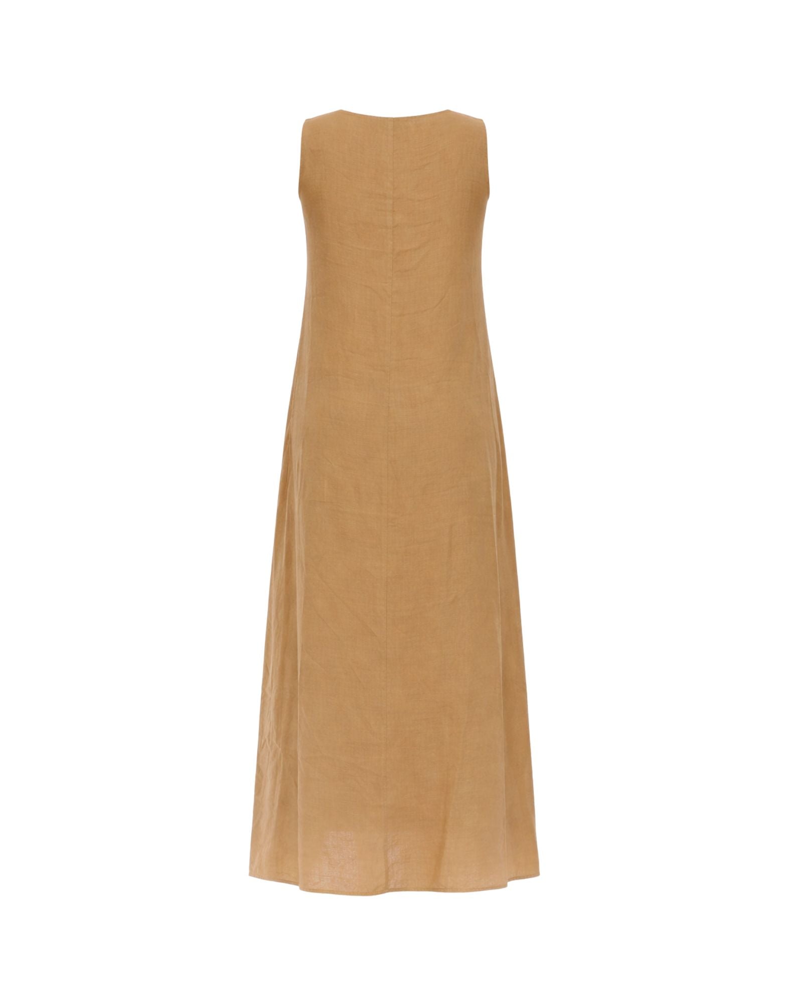 Robe longue en lin pour femme Hira Marron Col en V Sans manches Fabriqué en Italie W308 008