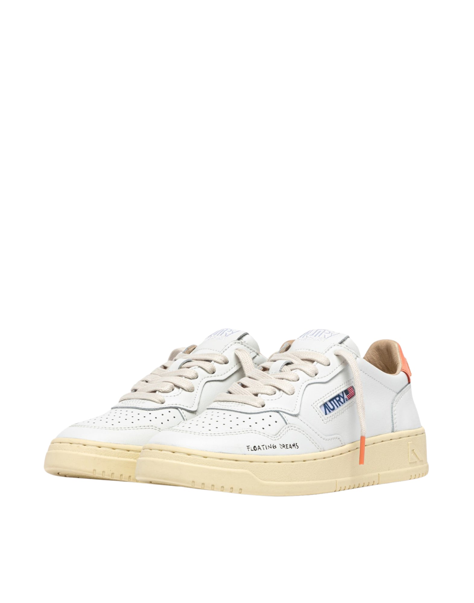 Autry Medalist Low Women’s Sneakers in White Leather and Peach Pink AULW DL03 WHT/PEACHP MEDALIST