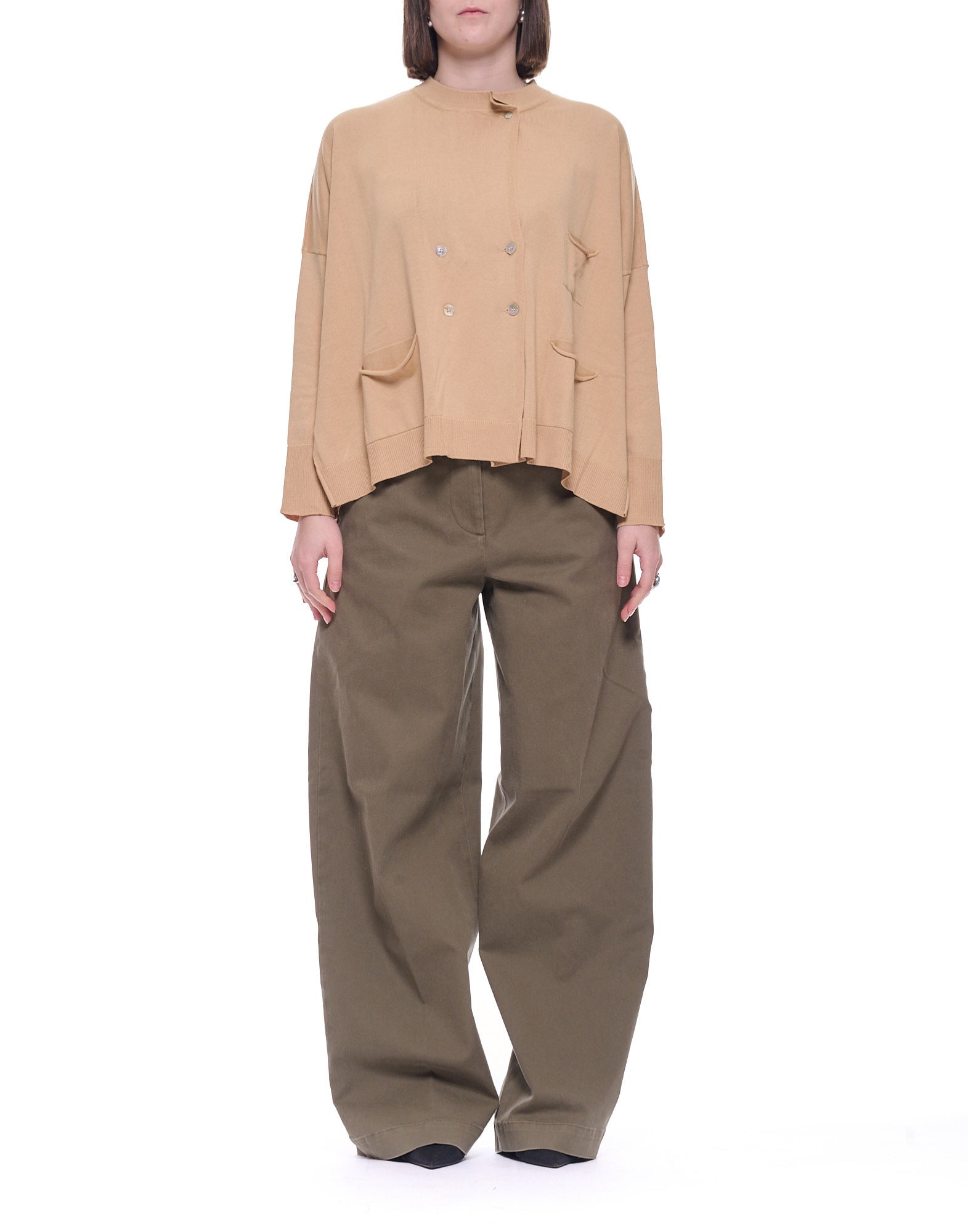 Laboratorio Double-Breasted Knit Jacket 100% Cotton Honey Women’s Loose Fit JO4602 1005