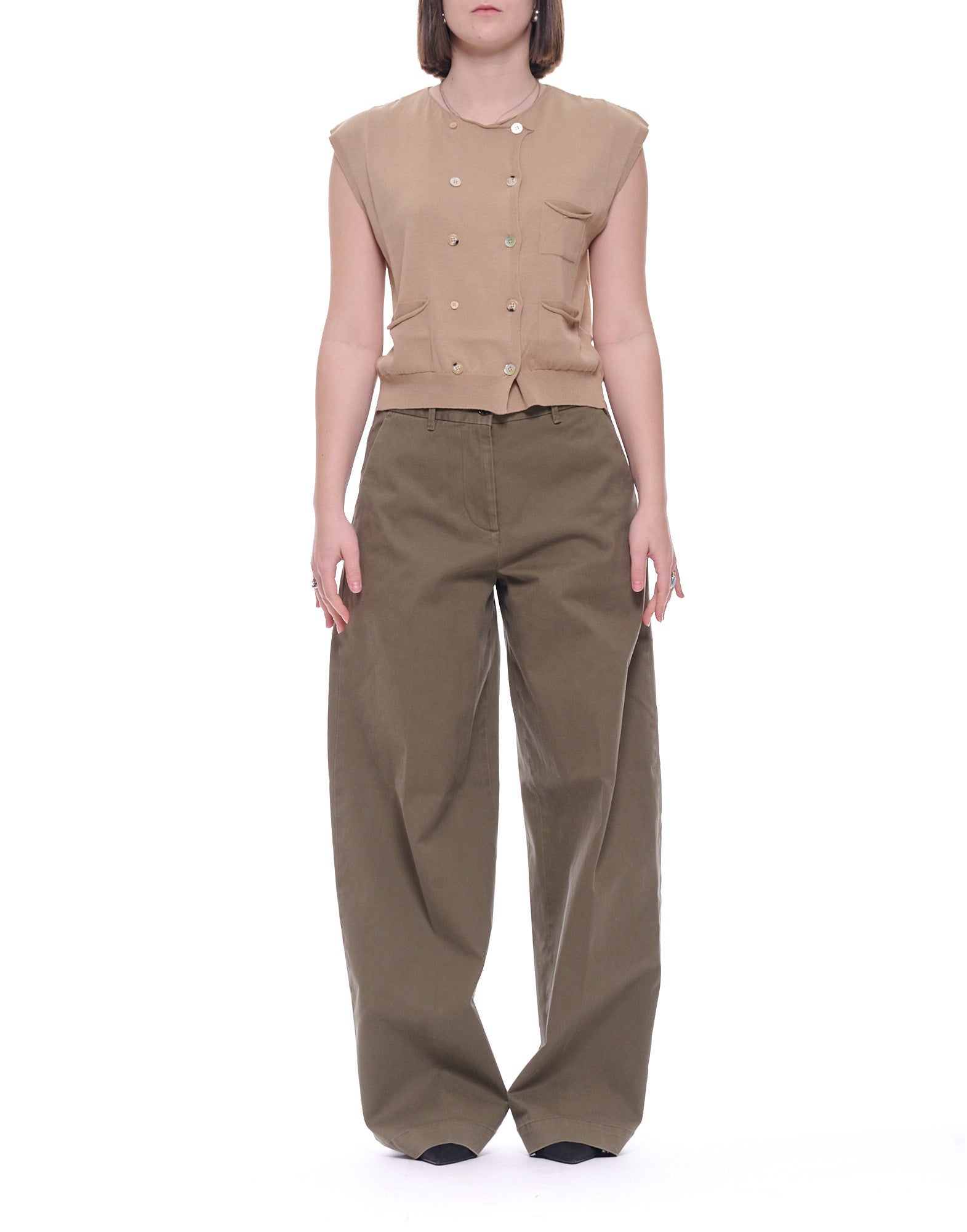 Laboratorio Women’s Double-Breasted Knit Vest in Safari 100% Cotton JO4603 3530