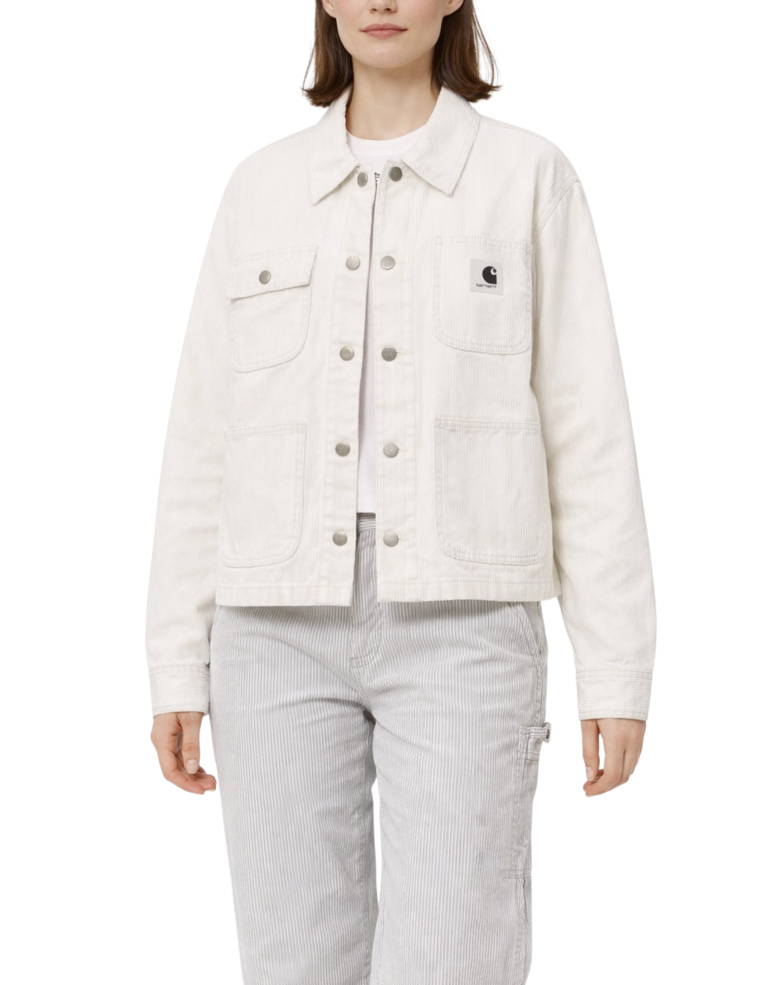 Carhartt WIP W’ Mercer Chore Coat Mercer Stripe Graphite/Wax Bleached – Women’s Cotton Jacket I036511 3OK35 STRIPED