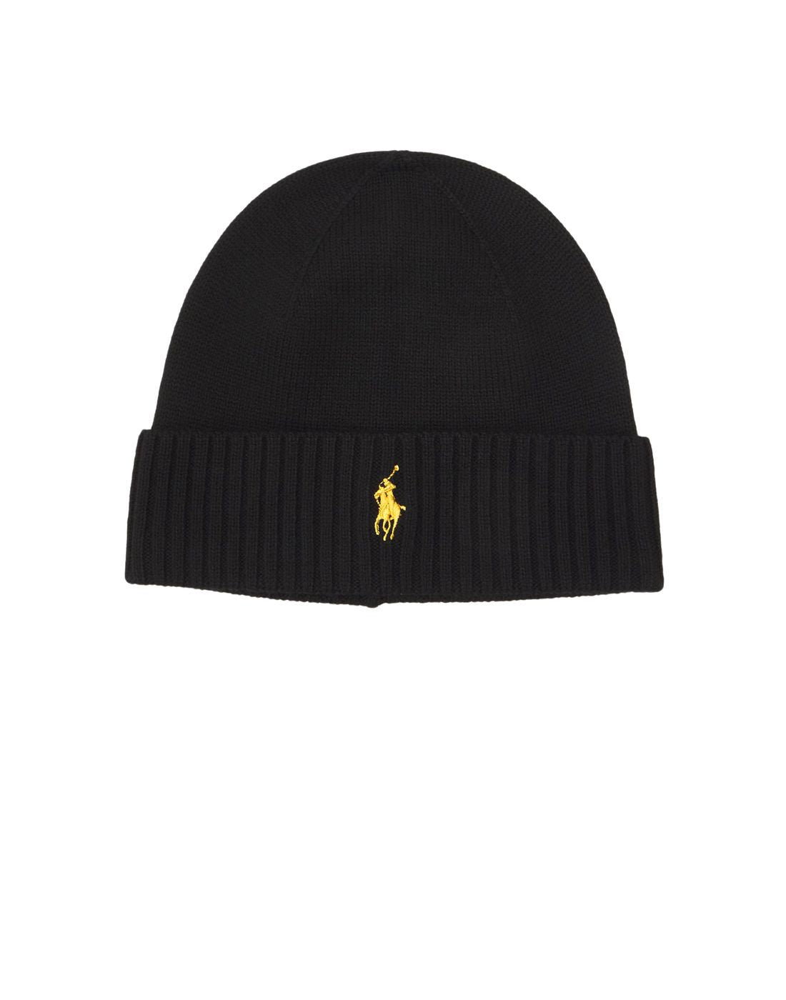 Polo Ralph Lauren Cable-Knit Wool Beanie with Folded Rib Cuff 710886137008 BLACK - GOLD PONY