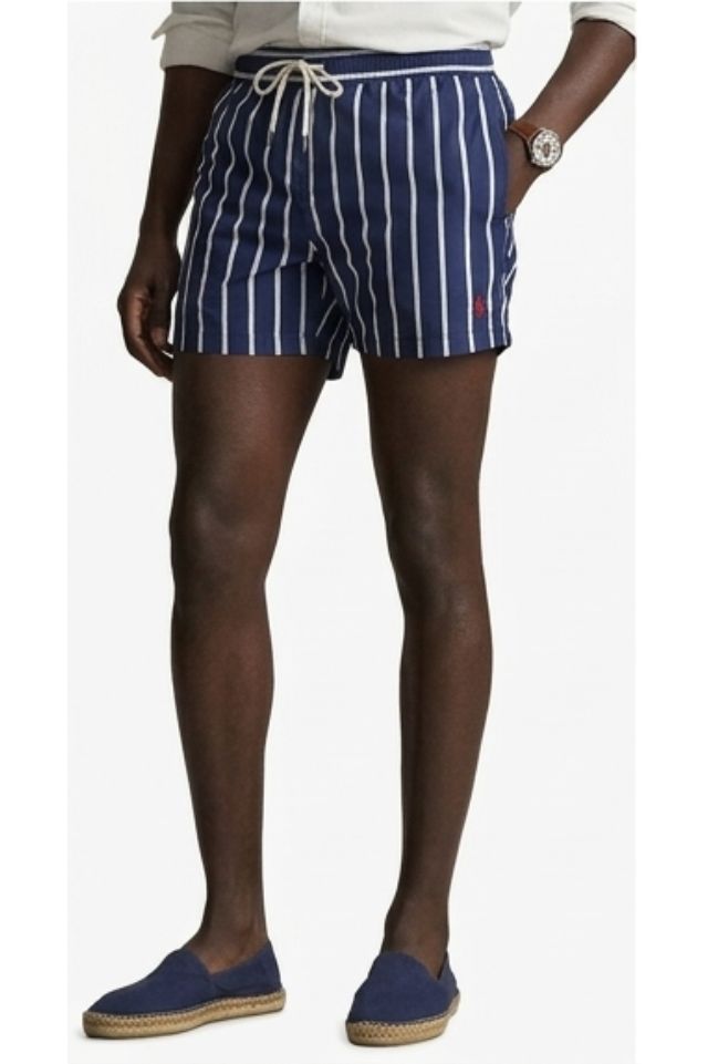 Polo Ralph Lauren Traveler Slim-Fit Striped Swim Trunks Navy Men’s 710975405001 SLF TRAVELLER STRIPED