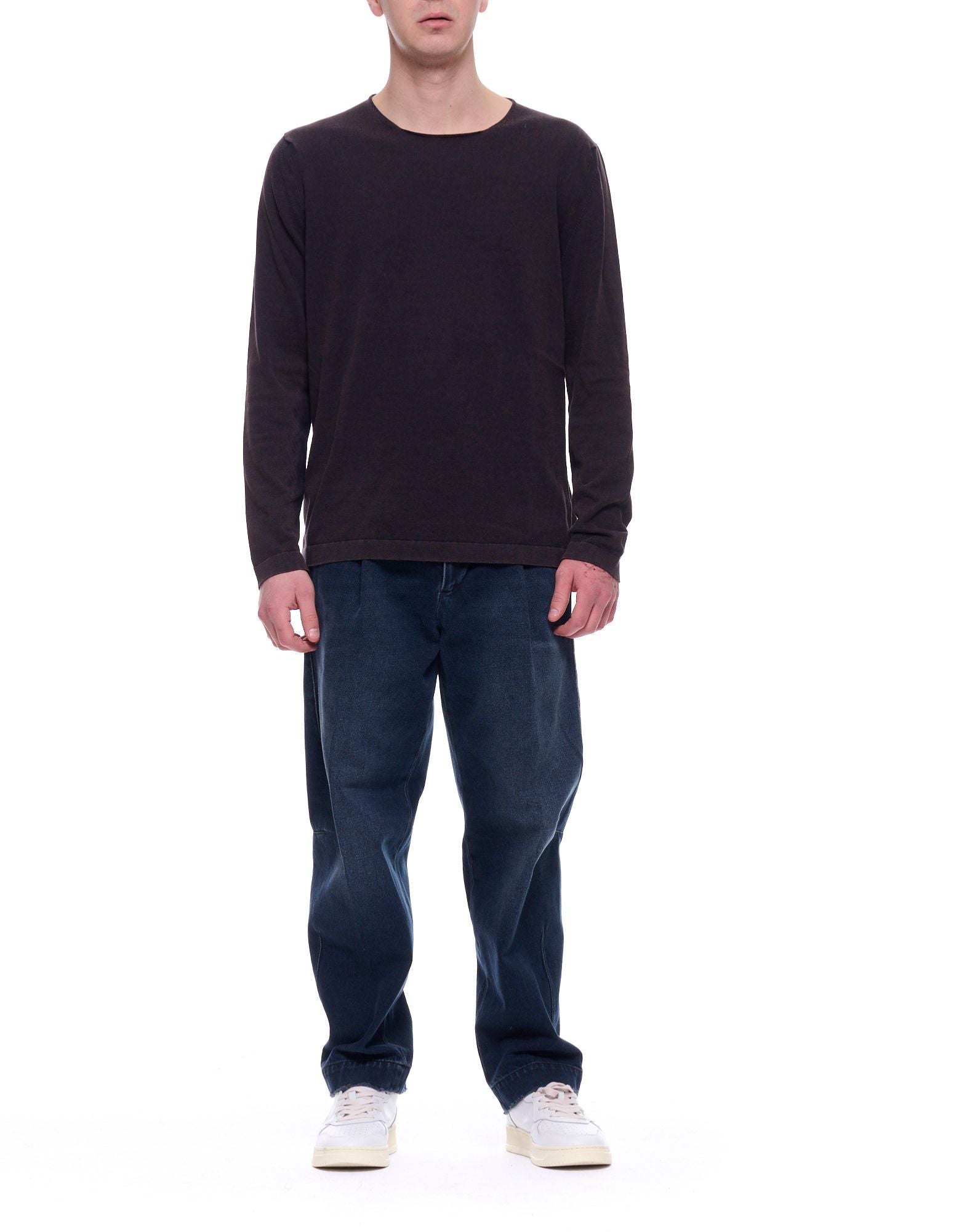 Fabrizio del Carlo Men’s Round Neck Lightweight Cotton Long Sleeve Top, Dark Brown, Regular Fit, Made in Italy FF3056 CC13-135