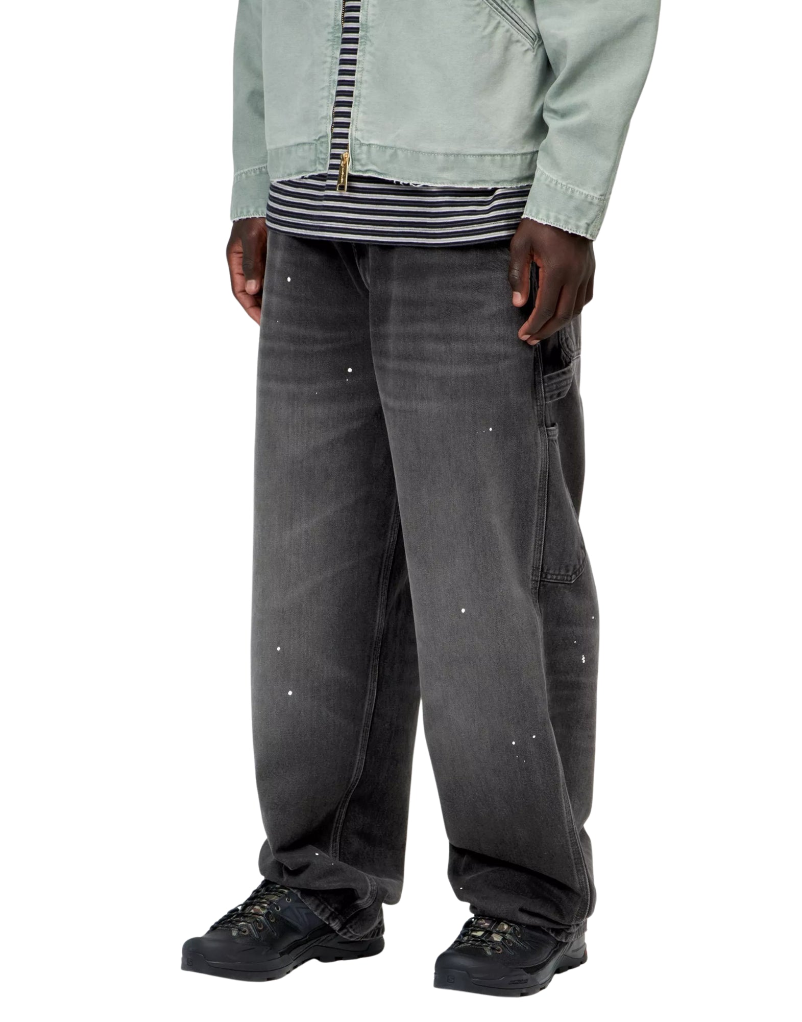 Pantalón OG de una sola rodilla, negro, lavado «destroy», salpicaduras