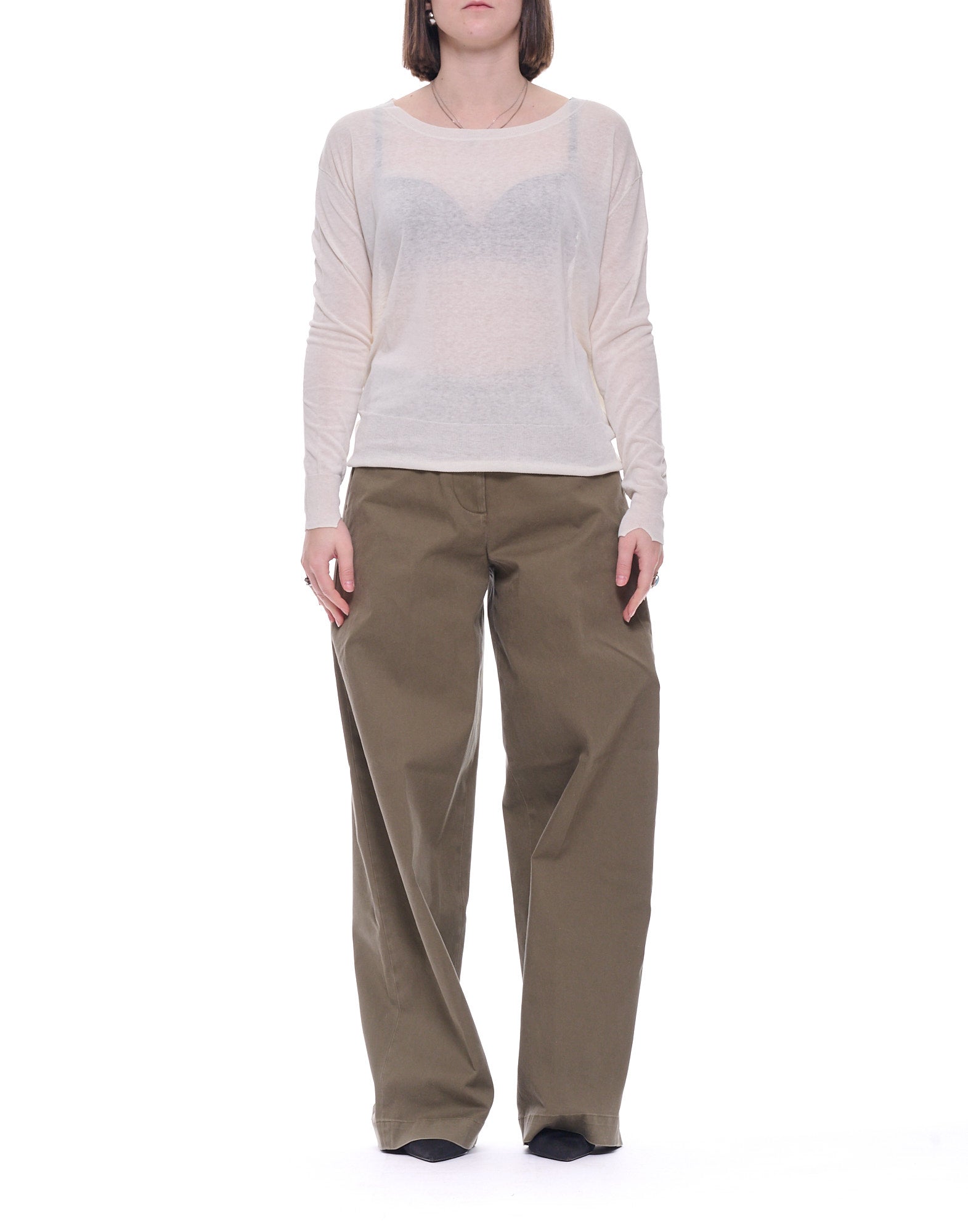 Hira women’s boat-neck cream sweater in silk and linen W202 002
