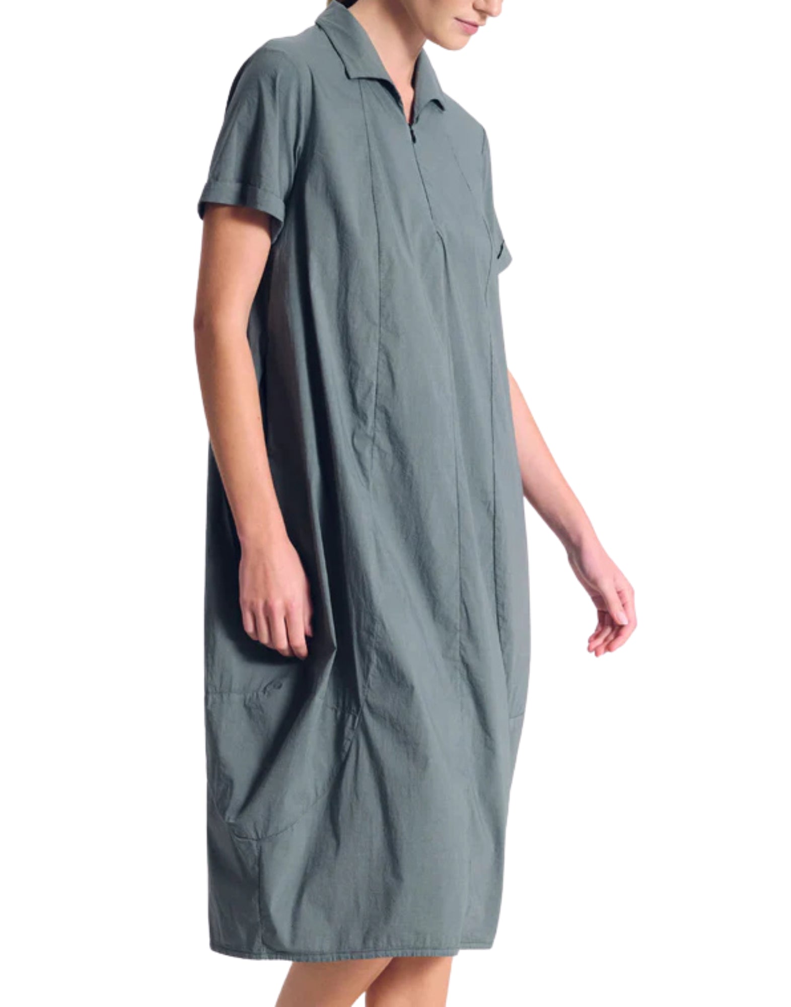 Transit Women’s Bombée Dress in Stretch Cotton Green with Front Zip Made in Italy CFDTRCM225 GREEN