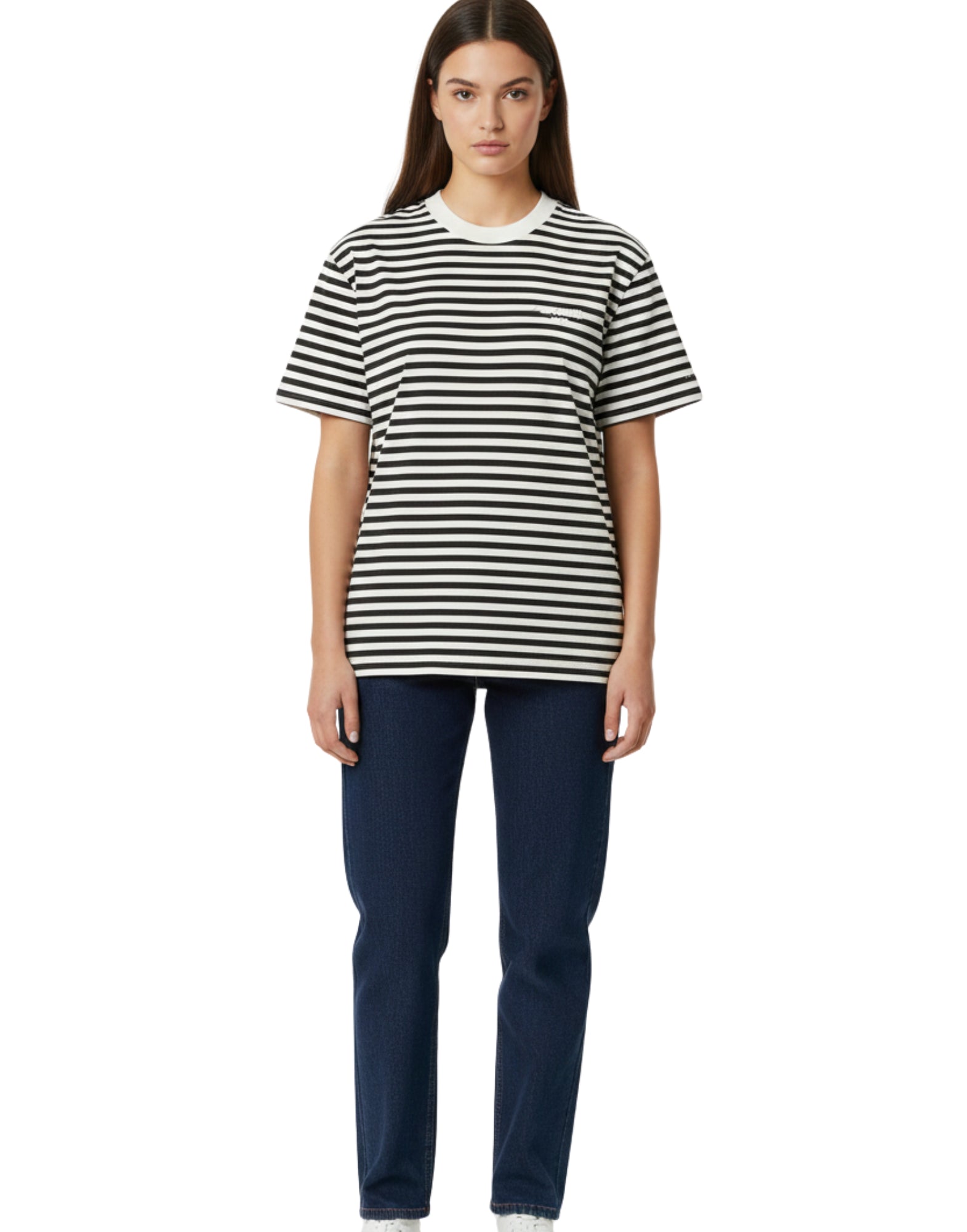 Carhartt WIP Ezrat Short Sleeve Stripe T-Shirt Black Wax Women’s I036343 3KRXX