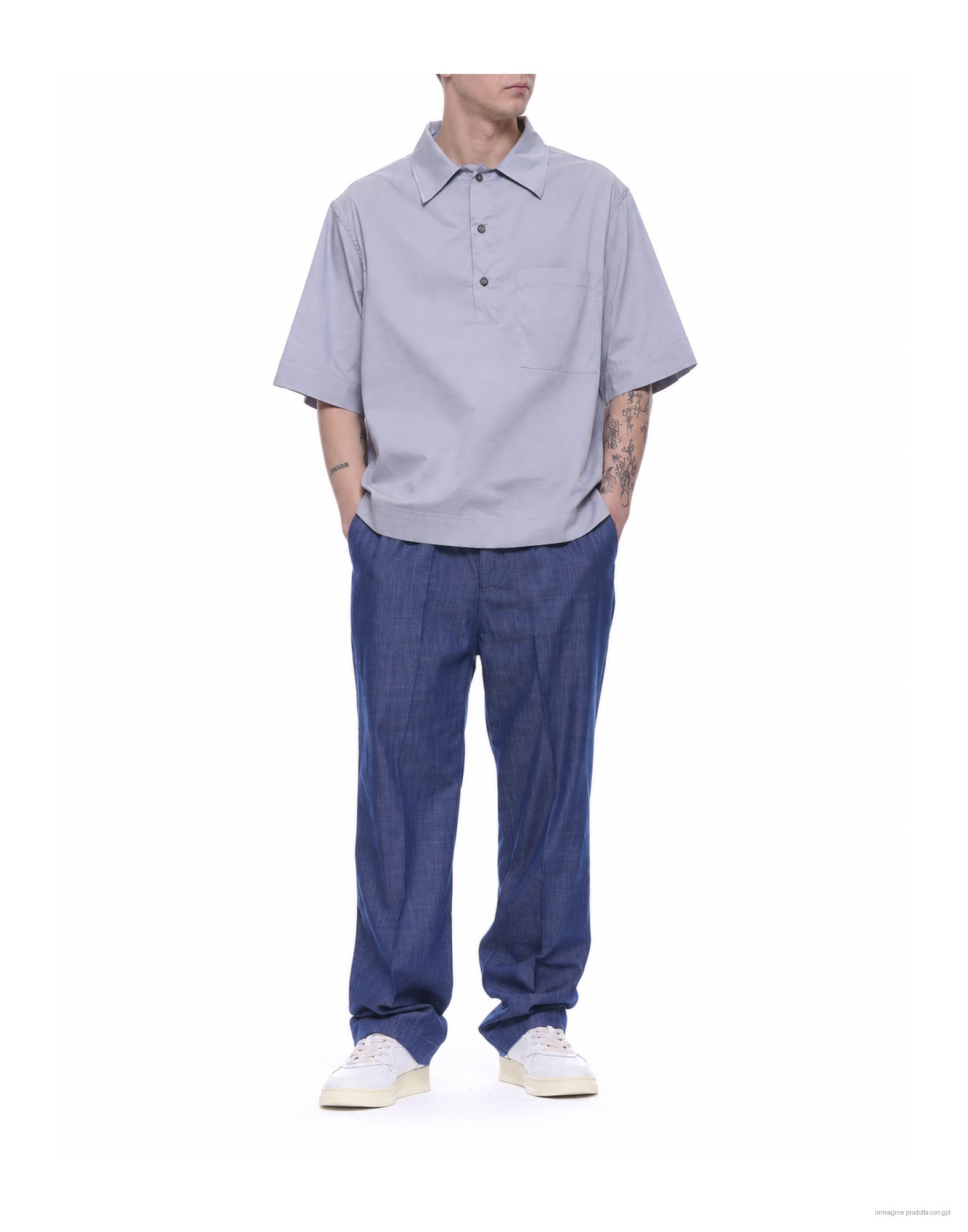 Hevo Men’s Light Grey Short Sleeve Overshirt Shirt in Cotton Blend 050 MONTURSI SC L704 3915