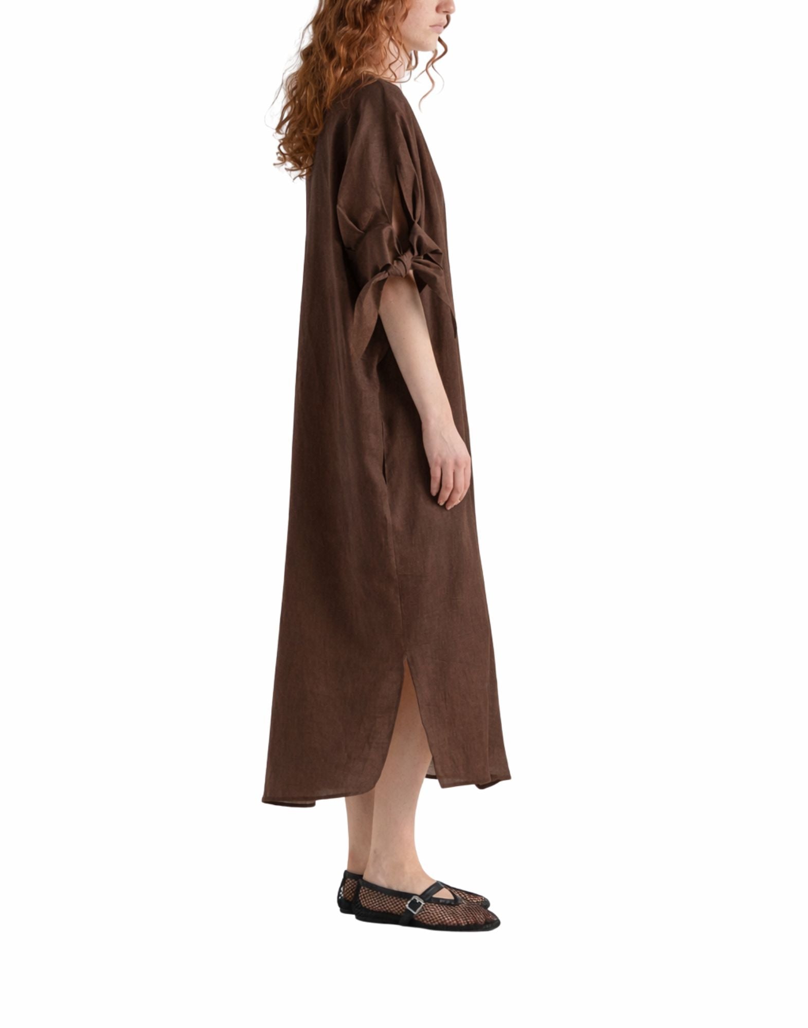 Meimeij Robe Tunique en Lin Marron Moka Femme Manches 3/4 E6/I/M6EN03 883 MOKA BROWN