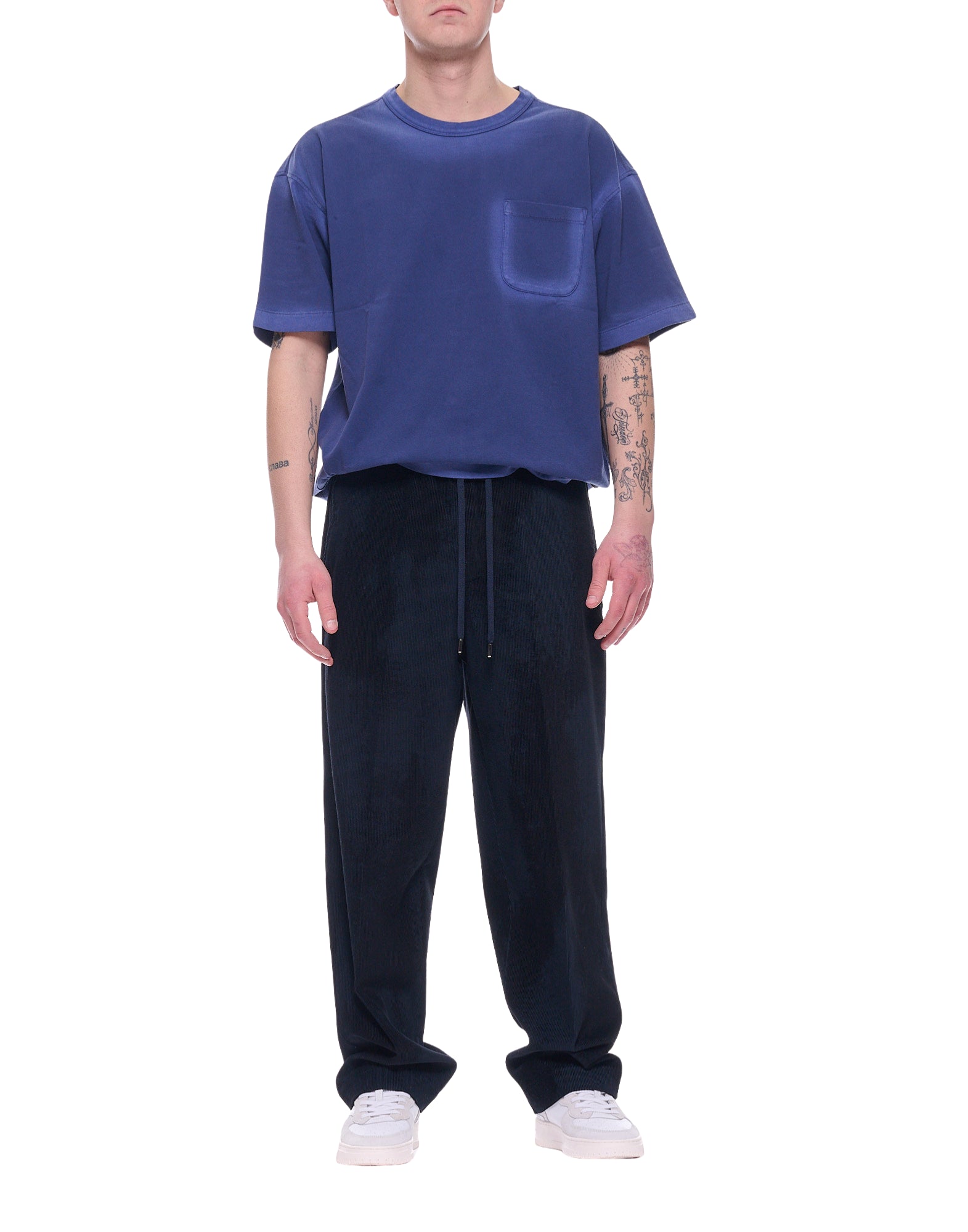 Costumain Men’s Cotton Pants Blue with Elastic Waist Z26 Z0011 PANAMA PARCEL BLUE-BLACK