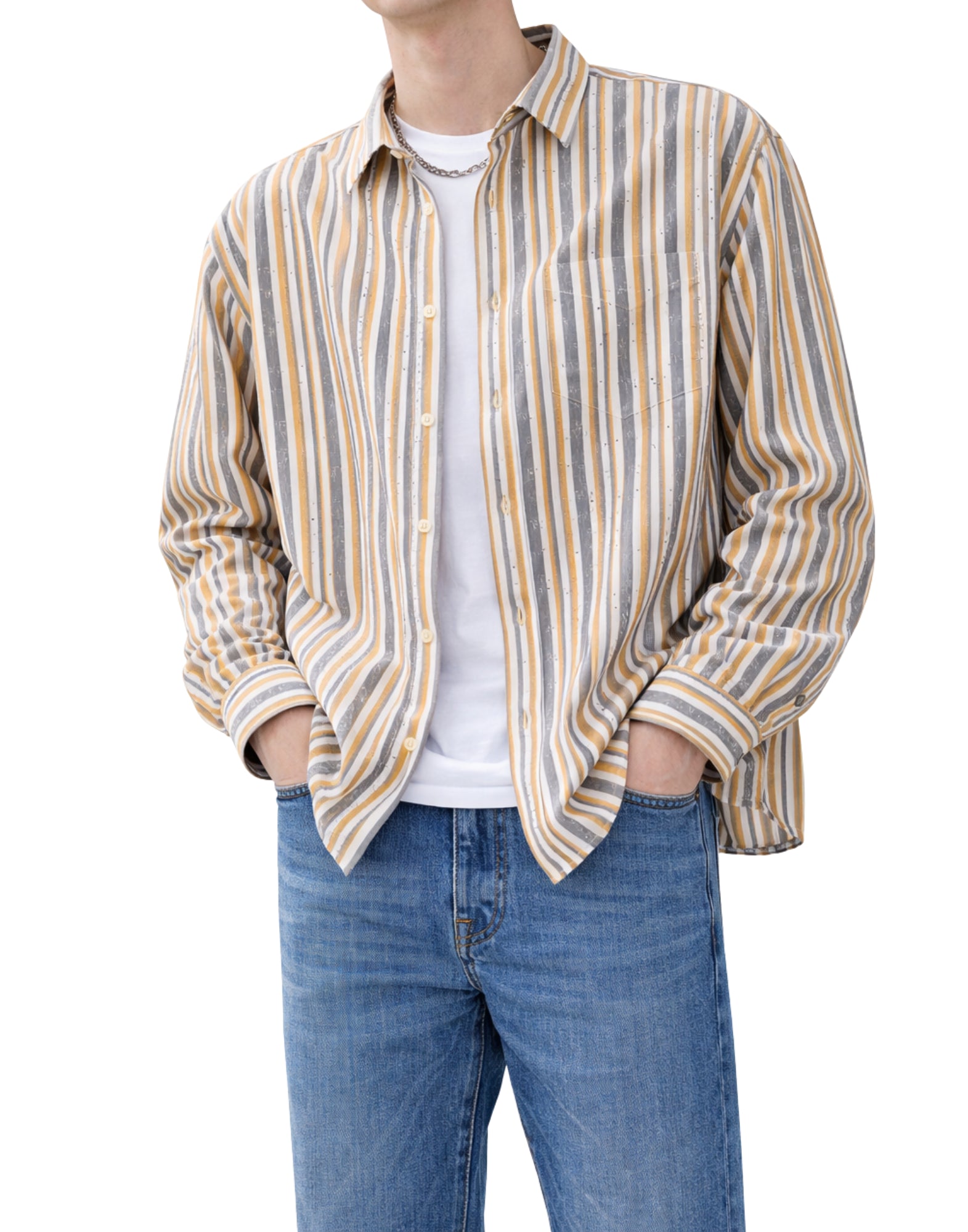 Tintoria Mattei Men’s Striped Sangallo Cotton Shirt Mustard RXC N78 RU1 SANGALLO SENAPE