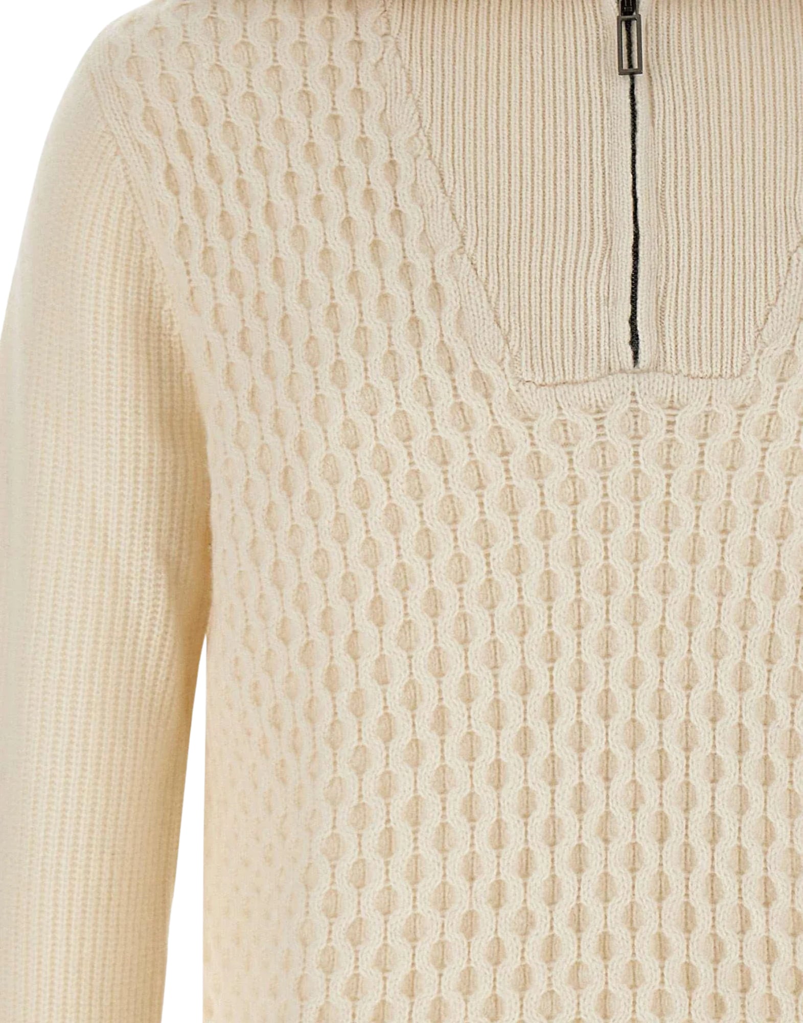 Sweter męski Paolo Pecora z pełnym zamkiem i okrągłym dekoltem – beżowy A067-1102 BEŻOWY ZAMEK LUPETTO