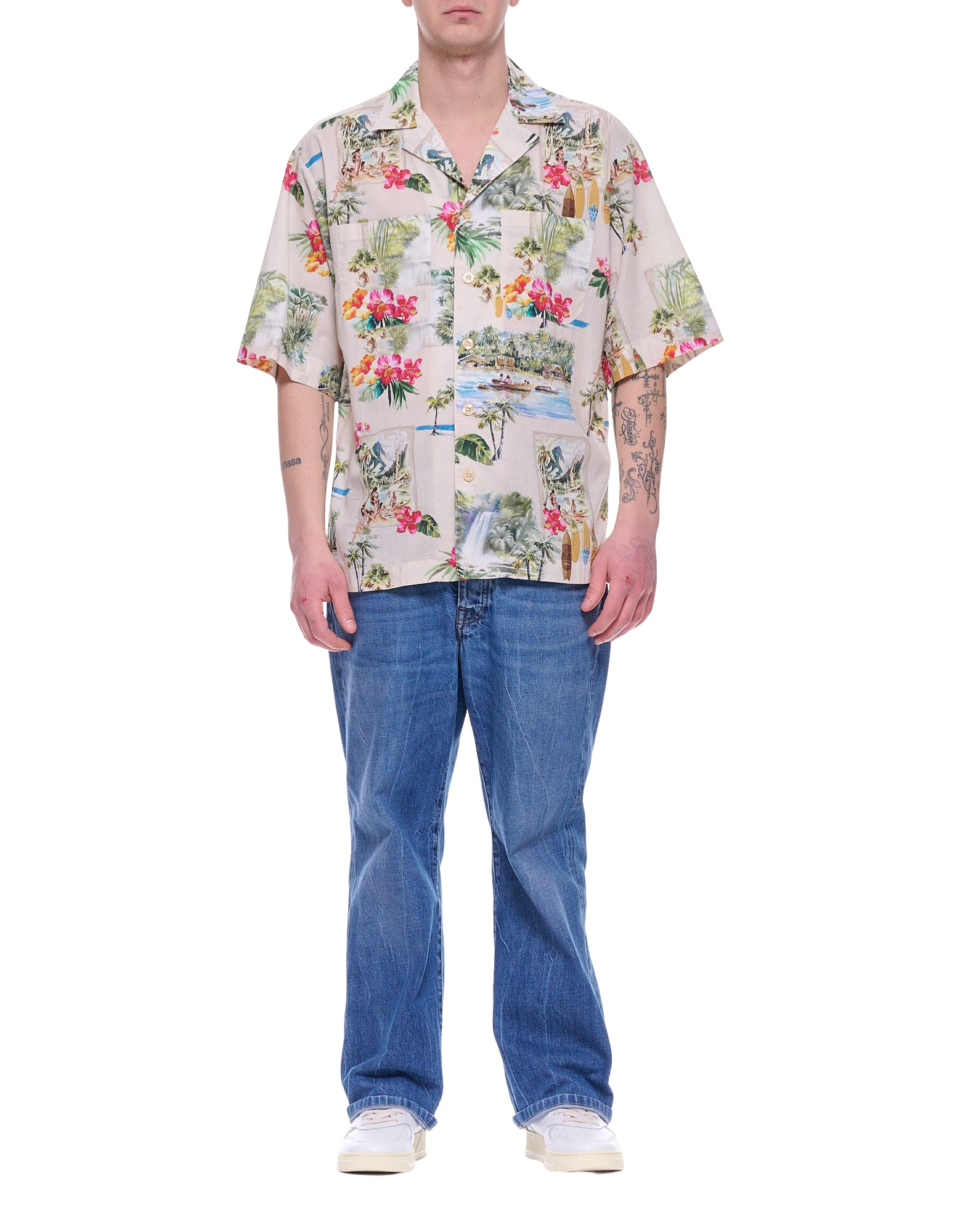 Tintoria Mattei Men’s Bowling Shirt in Cotton with Floral Print – Beige Multicolor RFQ MIE FU1 BOWLING