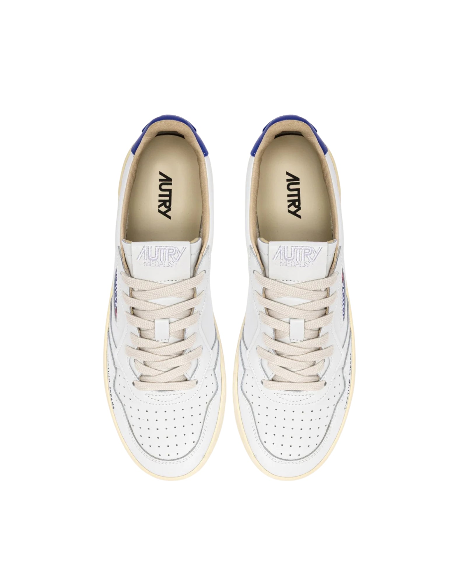 Autry Medalist Low Men’s Sneakers in White Leather and Beaucoup Blue AULM DL01 WHT/BEABL MEDALIST