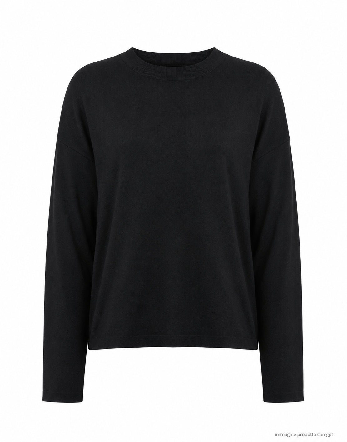 Black Long-Sleeve Round-Neck Top D3307TF 101 BLACK
