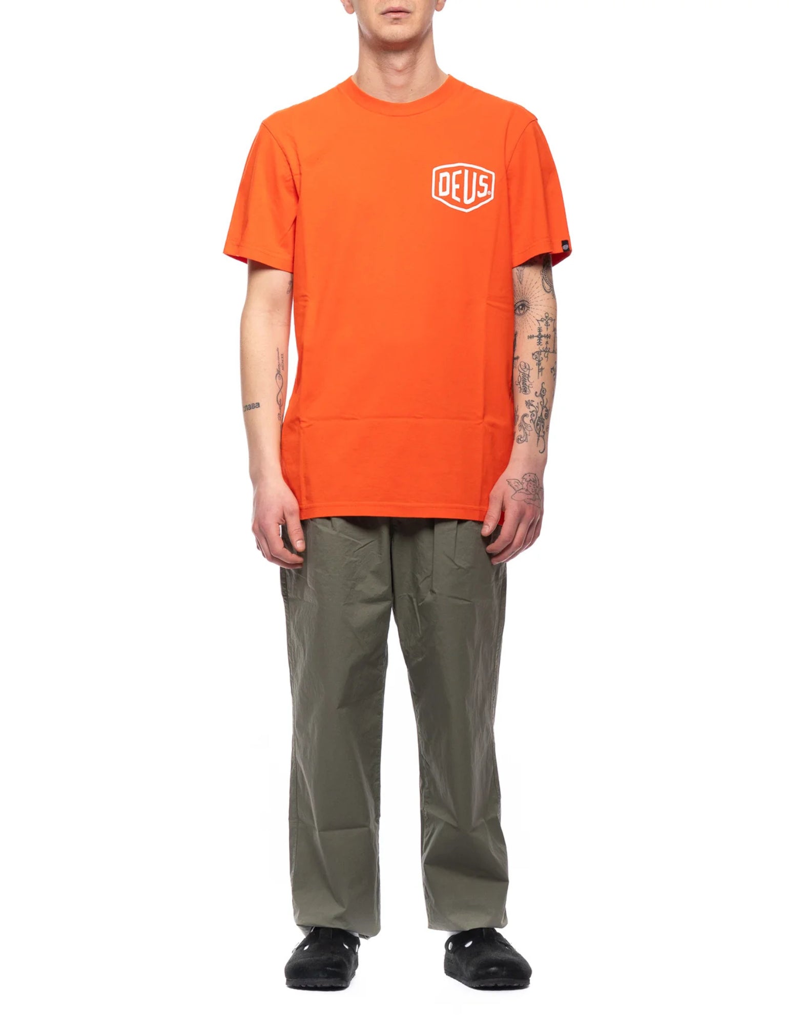 Deus ex Machina Venice Address Tee – T-shirt i överdimensionerad bomull med liten logotyp på bröstet och stort ryggtryck, orange DMW41808C VENICE TANGERINE TANGO
