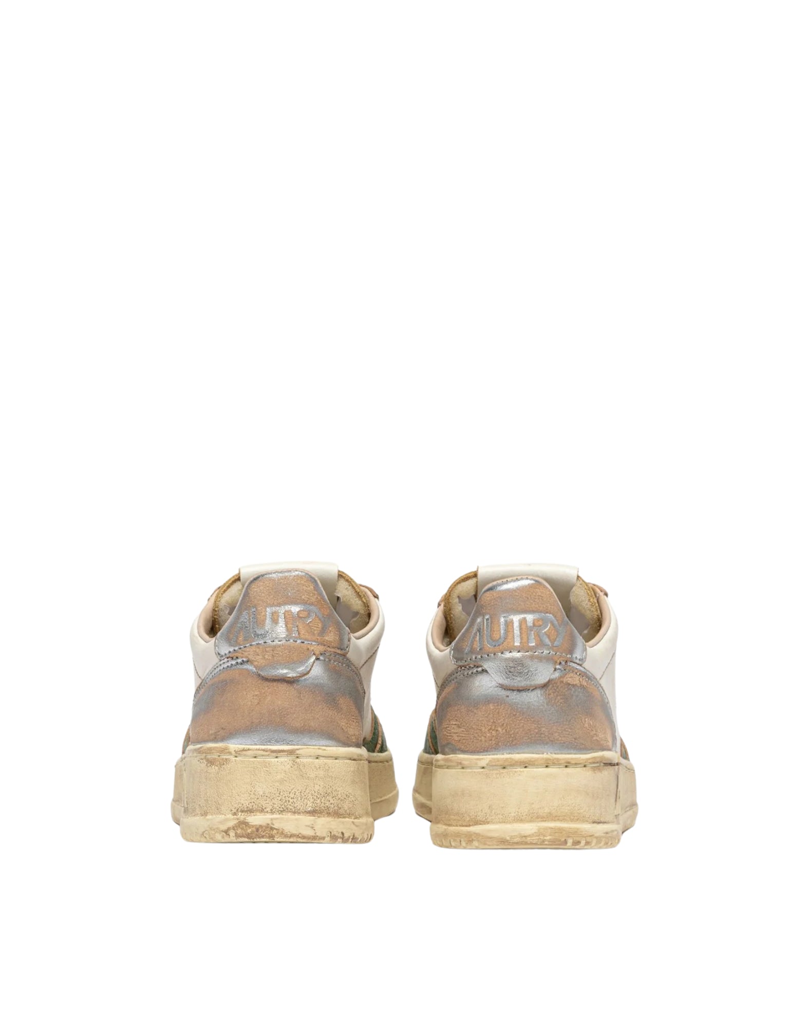 Autry 메달리스트 로우 슈퍼 빈티지 여성용 건 가죽 및 그린 스니커즈 AVLM MT13 METALLIC/GREEN SUP VINT