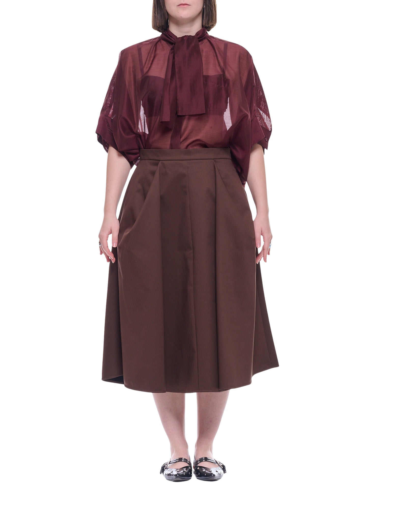 Hira Women’s Brown Bonded Skirt in Cotton Blend Made in Italy W329 010