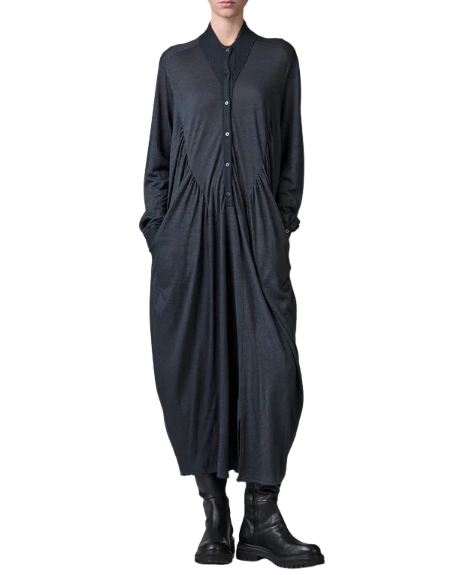 Transit Robe Longue en Jersey de Laine Vierge Anthracite Femme Fabriqué en Italie CFDTRBK203 ANTHRACITE