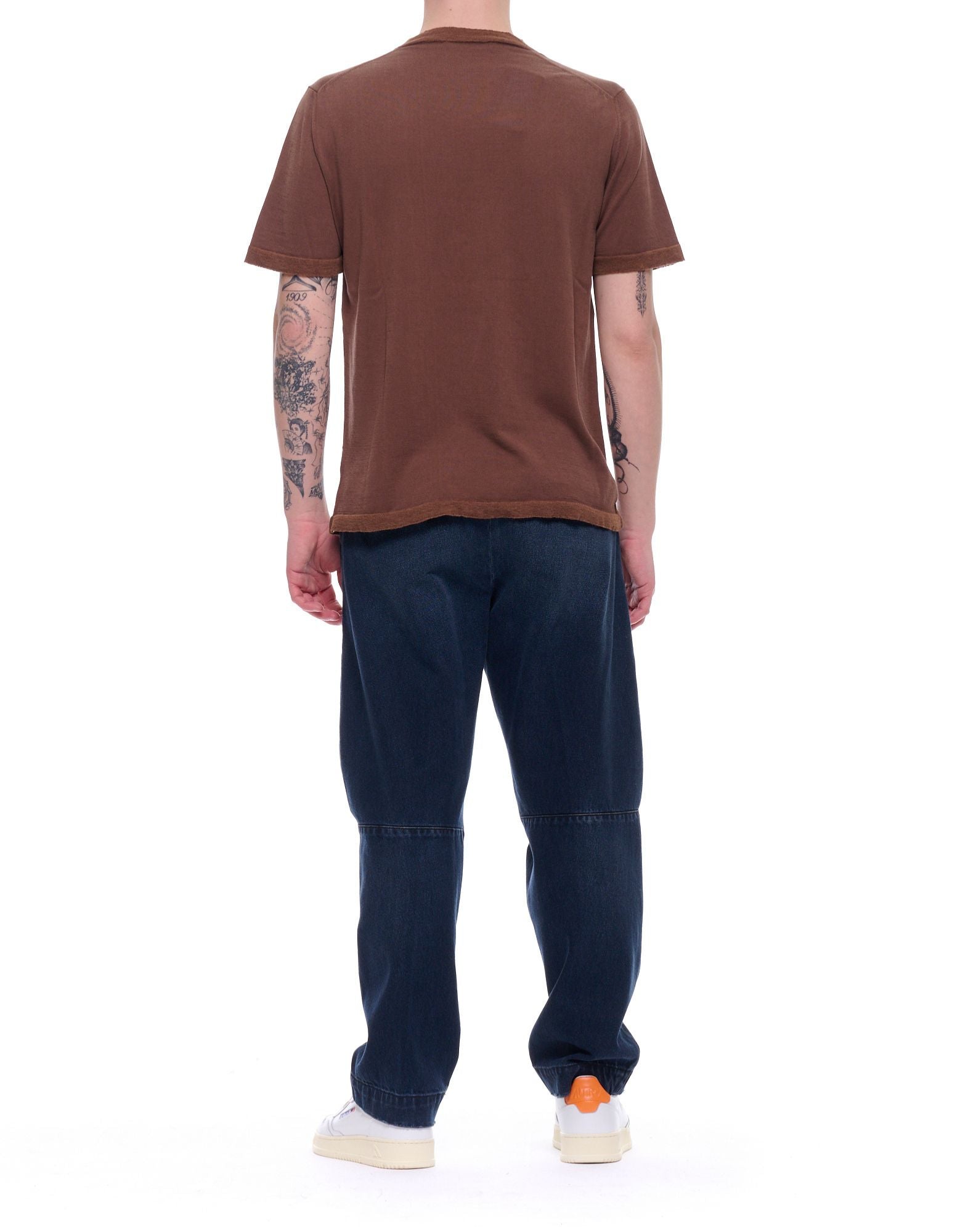 Fabrizio del Carlo Camiseta de algodón marrón con cuello redondo | Ajuste relajado FF3075 CC16-168 MARRÓN
