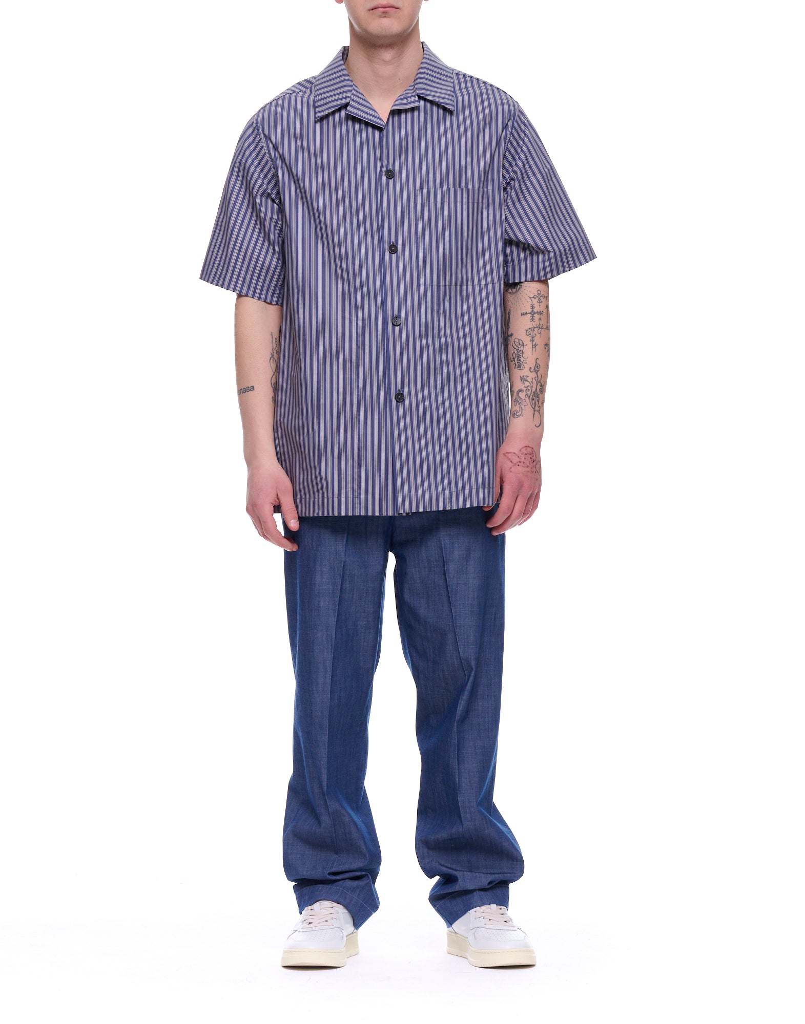 Hevò Novoli Overshirt Blue Navy Striped Cotton Shirt 080 NOVOLI CQ1 L720 4013