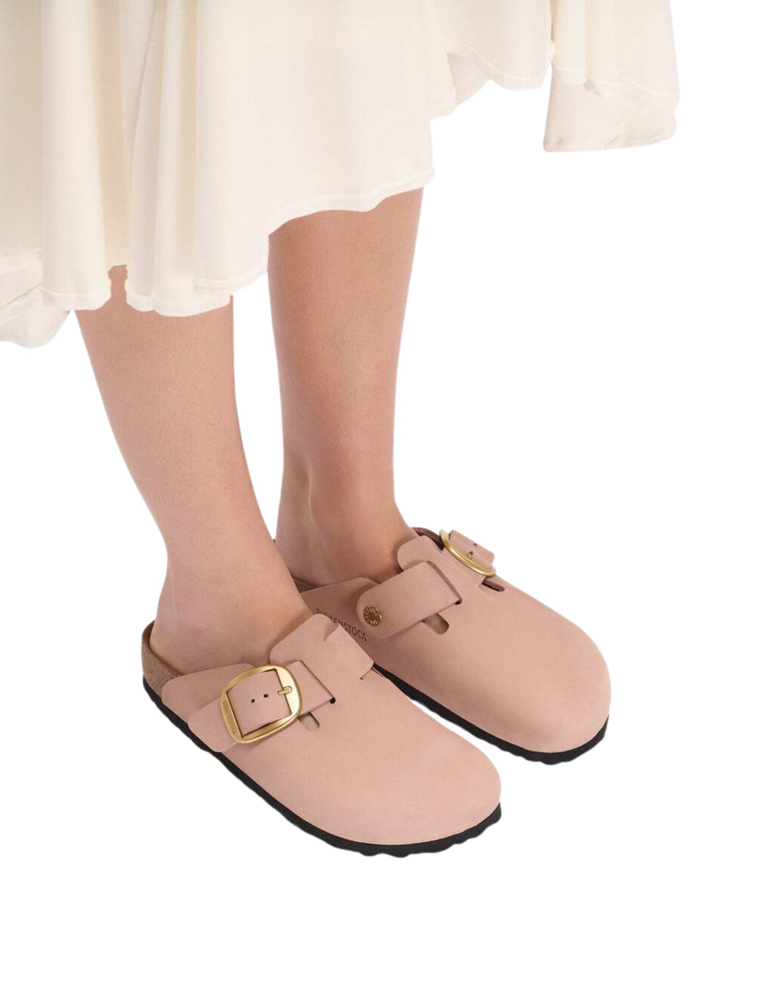 Birkenstock Boston Big Buckle Clogs in Nubuck Leather Soft Pink for Women with Anatomical Cork-Latex Footbed, Made in Germany 1031883 SOFT PINK