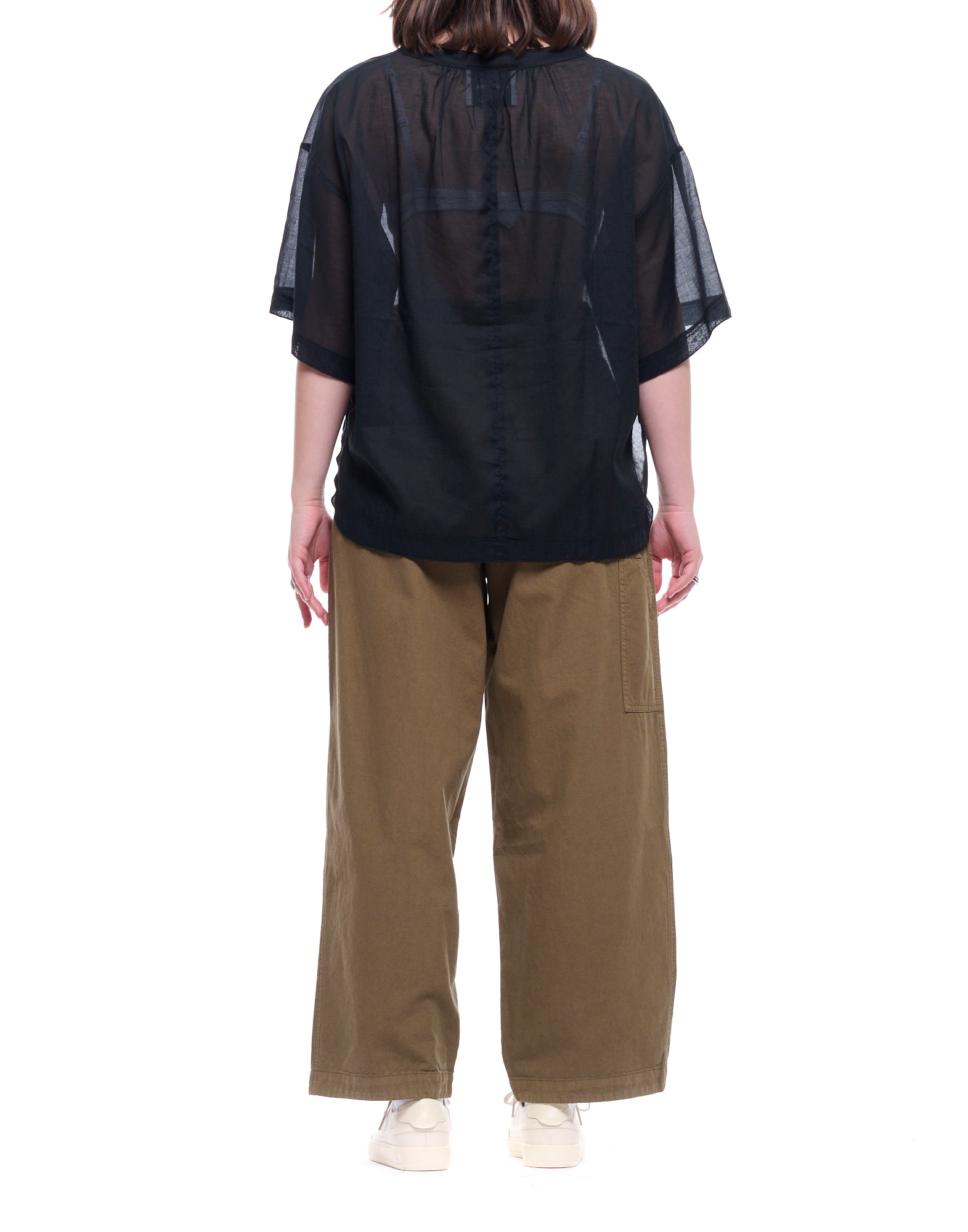 Pantalón Carpintero Ancho de Mujer de Algodón-Lino y Pierna Redonda Plisada en Verde Cantina W-C-002-CLN-730 CANTEEN GREEN