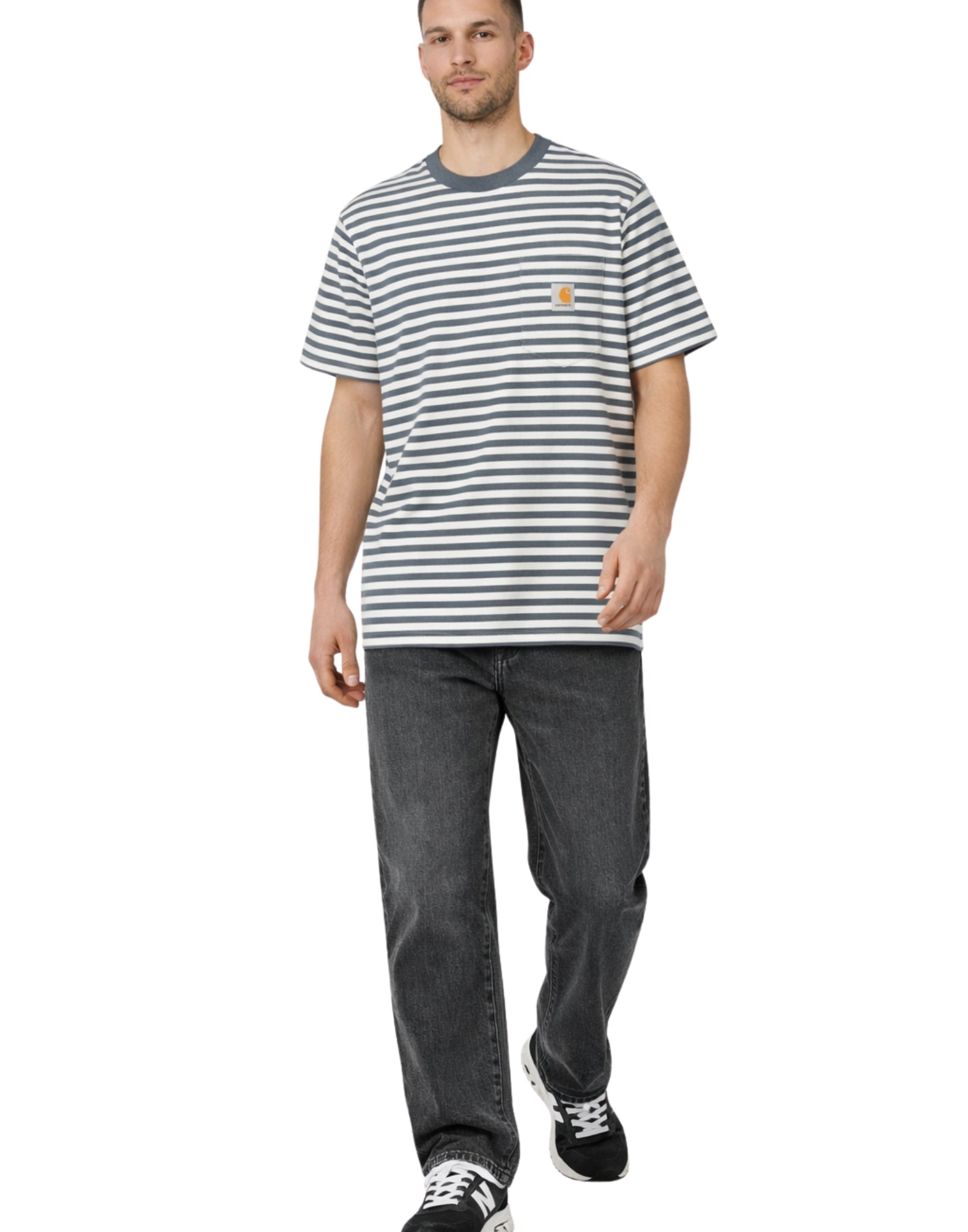 Carhartt WIP S/S Ezra Pocket T-Shirt Ezra Stripe Cozy Blue Men’s I036179 3KWXX