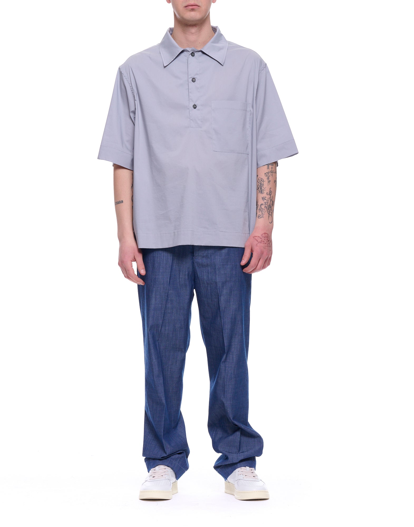 Hevo Ljusgrå kortärmad overshirtskjorta för män i bomullsblandning 050 MONTURSI SC L704 3915