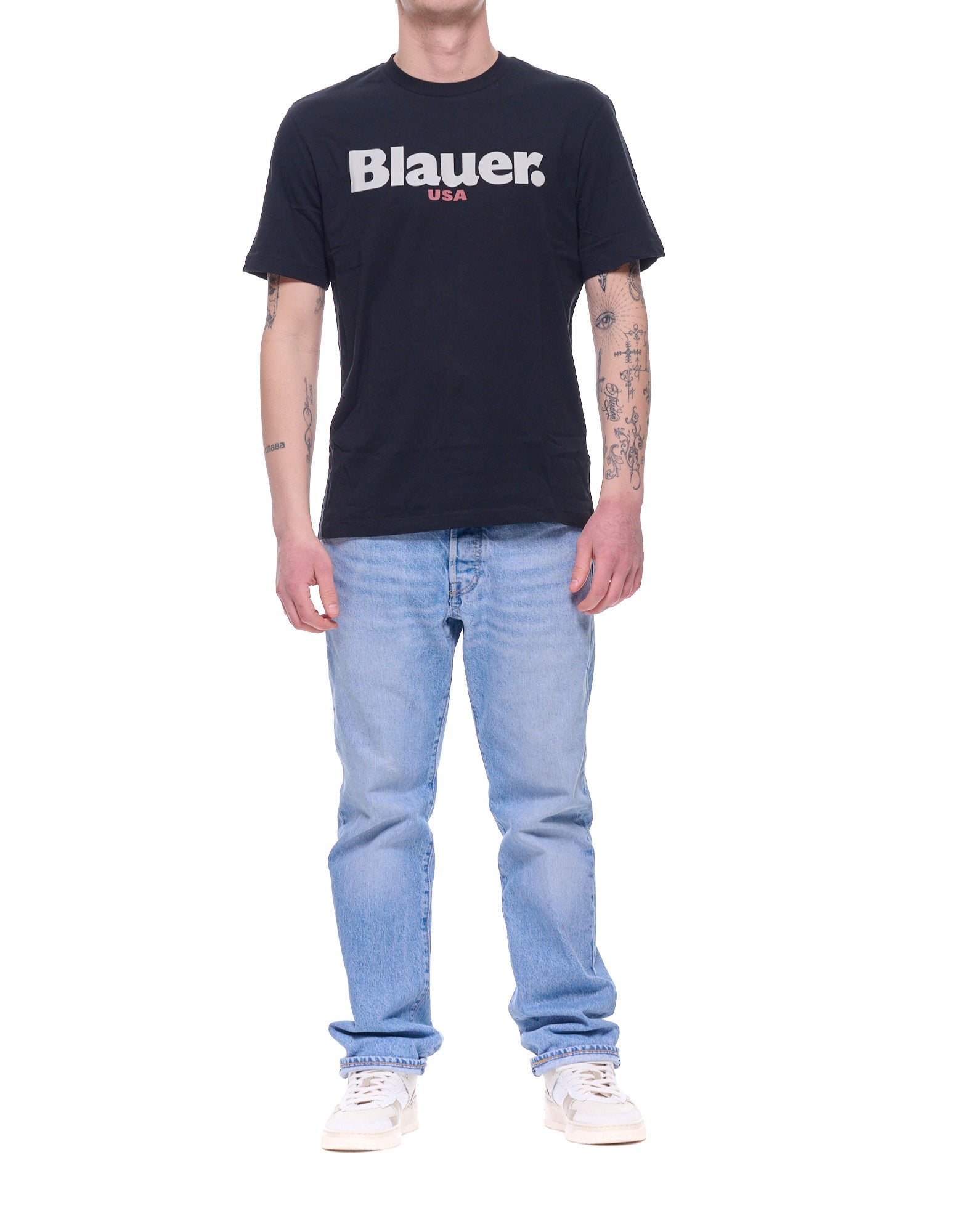 Blauer T-shirt Ernst da uomo in cotone di colore Nero con stampa logo frontale 26SBLUH02299-007439 999