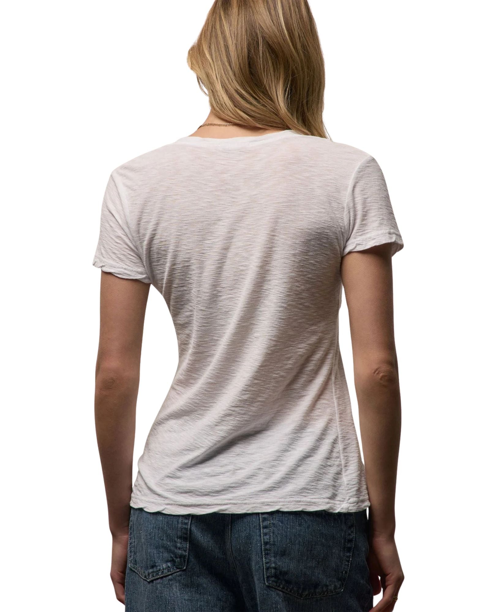 James Perse Women's Sheer Slub Casual V Neck T-Shirt White 100% Cotton Slim Fit WUA3695 WHT T-SHIRT
