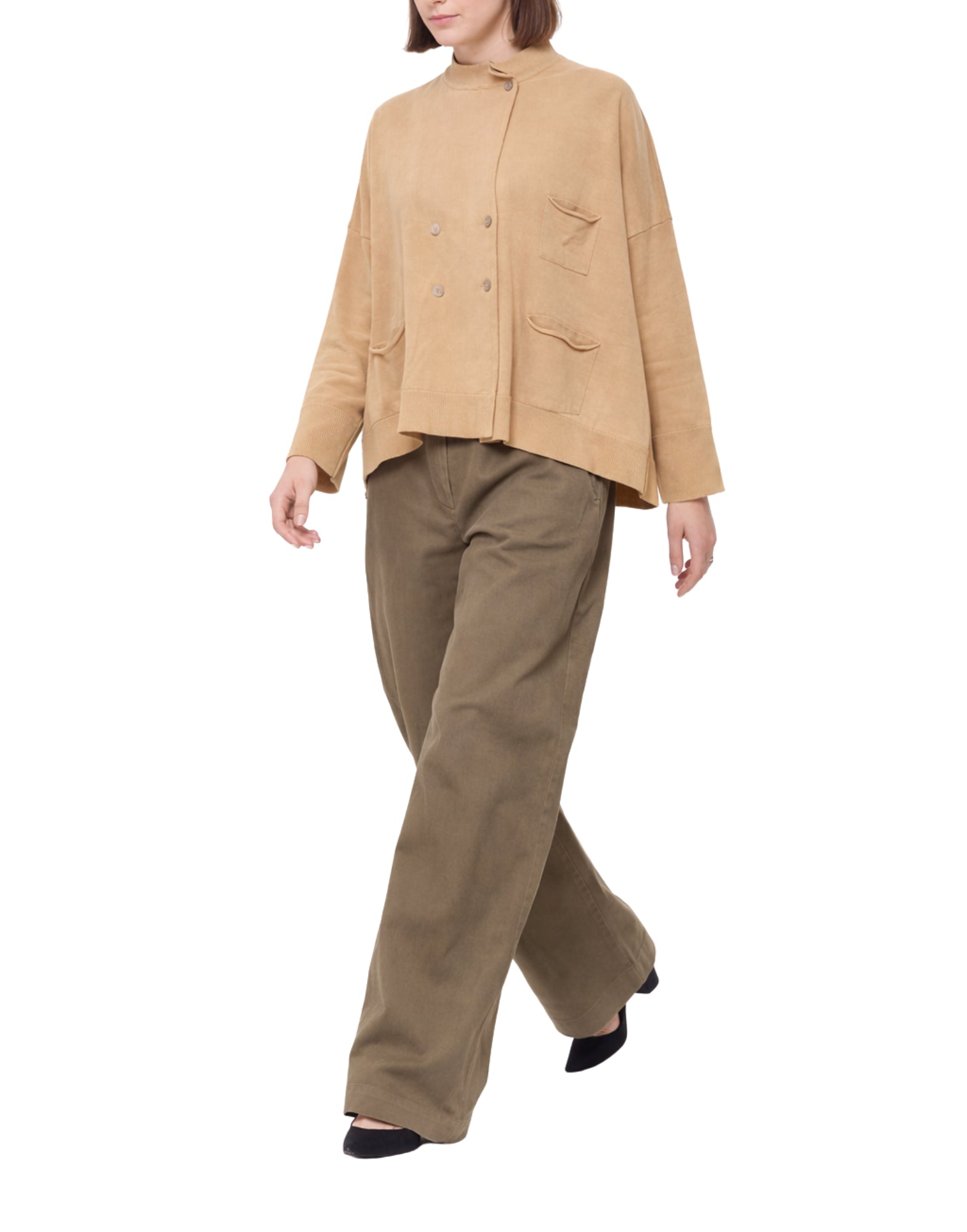 Laboratorio Double-Breasted Knit Jacket 100% Cotton Honey Women’s Loose Fit JO4602 1005