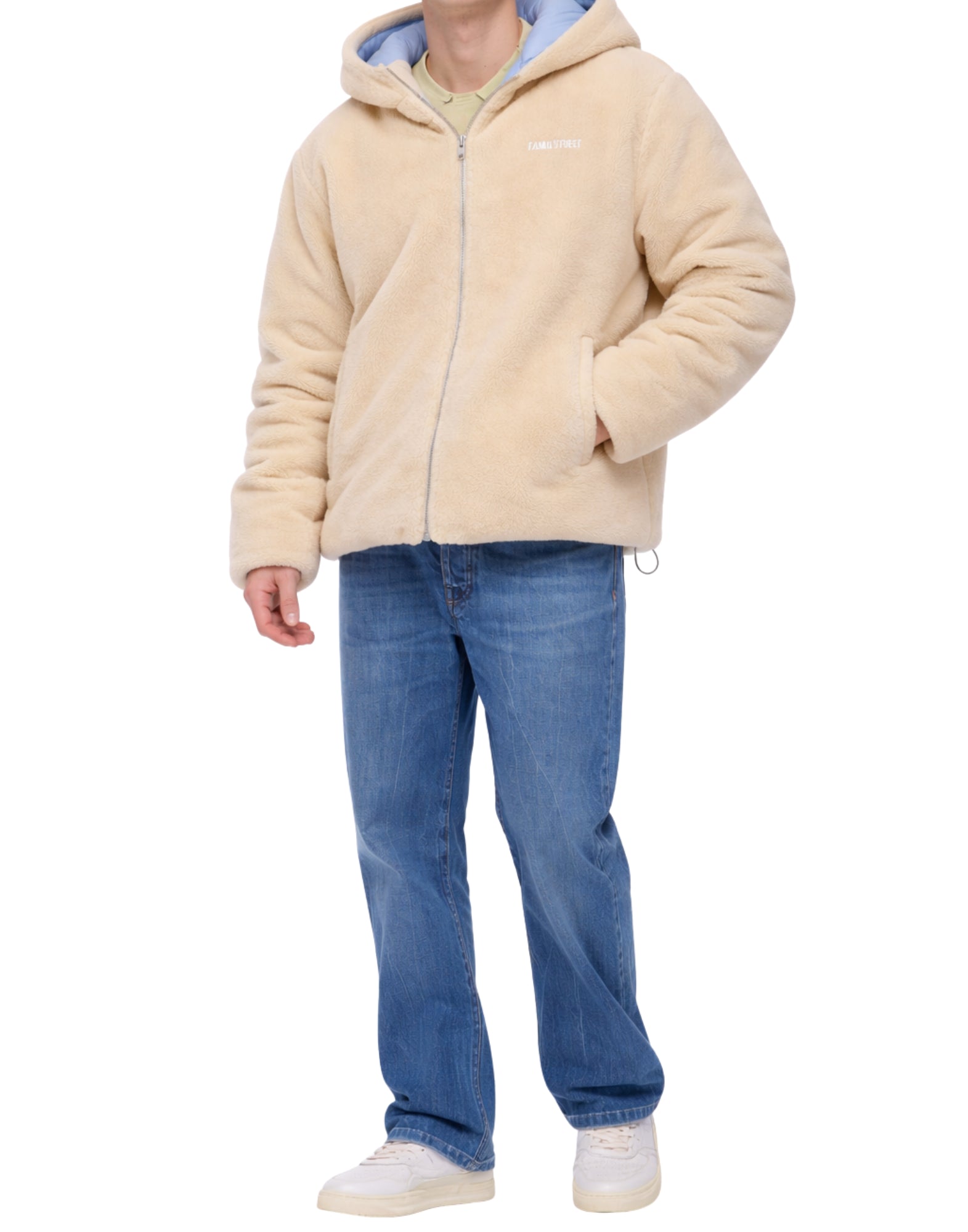 Family First Men’s Teddy Bomber Jacket with Hood Zip Beige JPF2301 LB