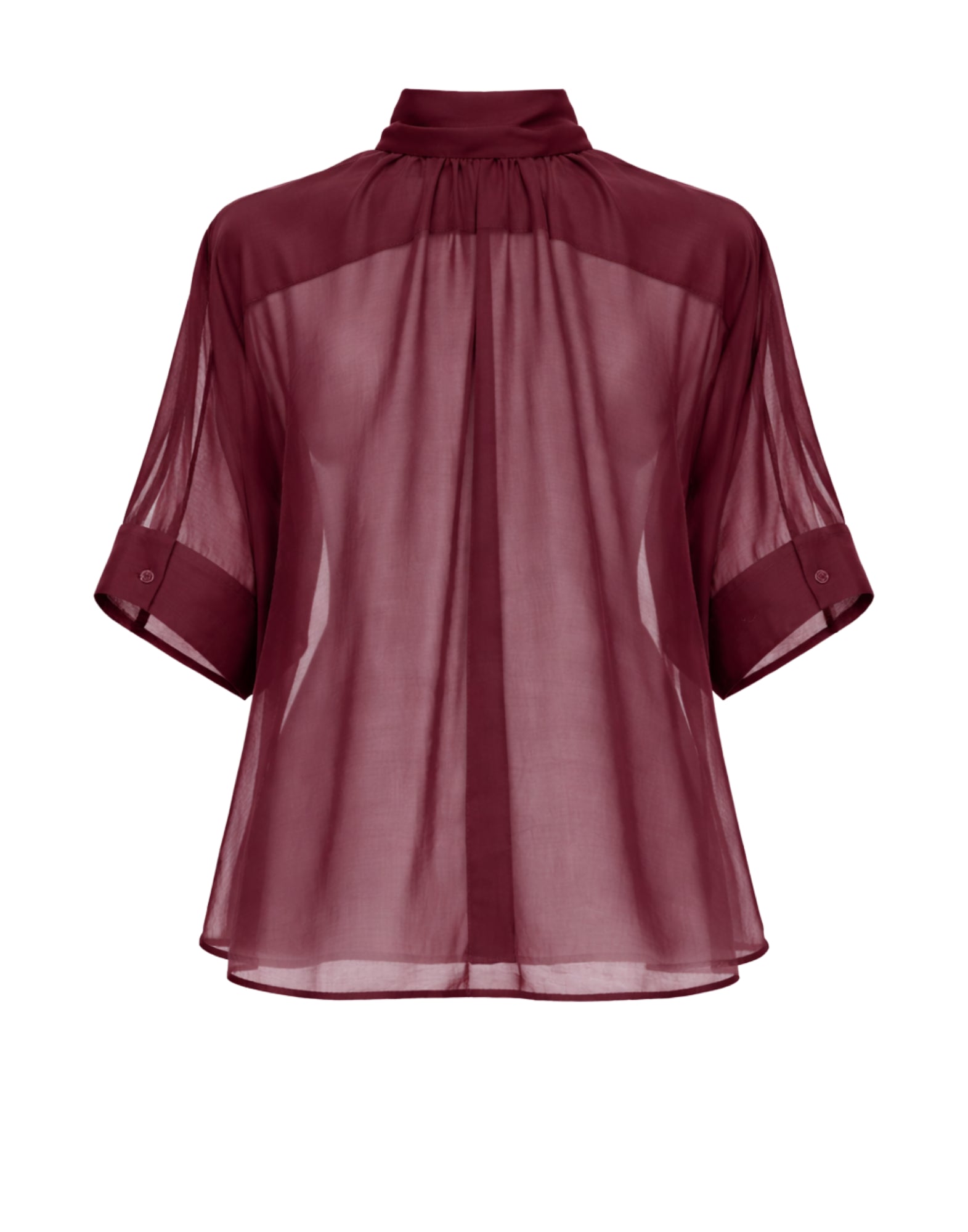 Meimeij Women’s Sangria Soft Shirt in Lyocell Blend, Tie Neck, Relaxed Fit E6/I/M6EF21 881 SANGRIA